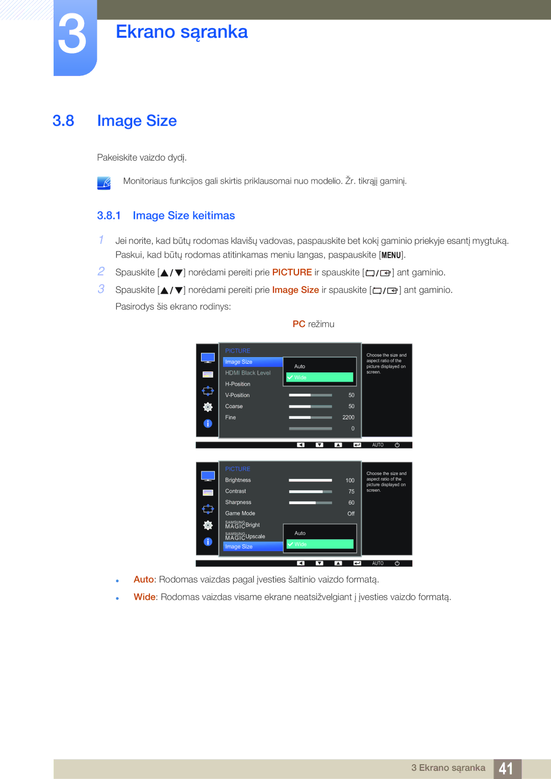 Samsung LS24D391HL/EN manual Image Size keitimas 