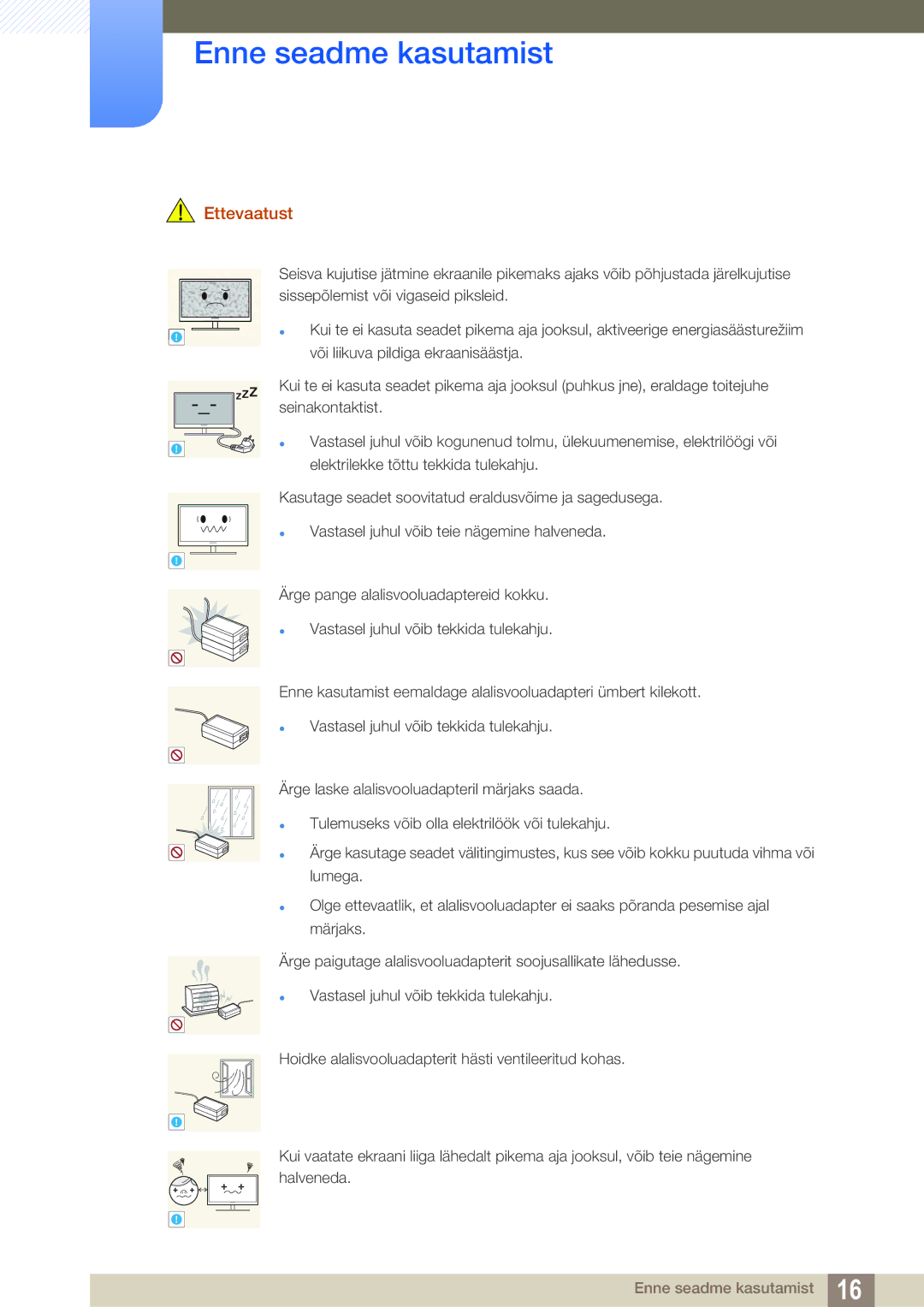 Samsung LS24D391HL/EN manual Ettevaatust 