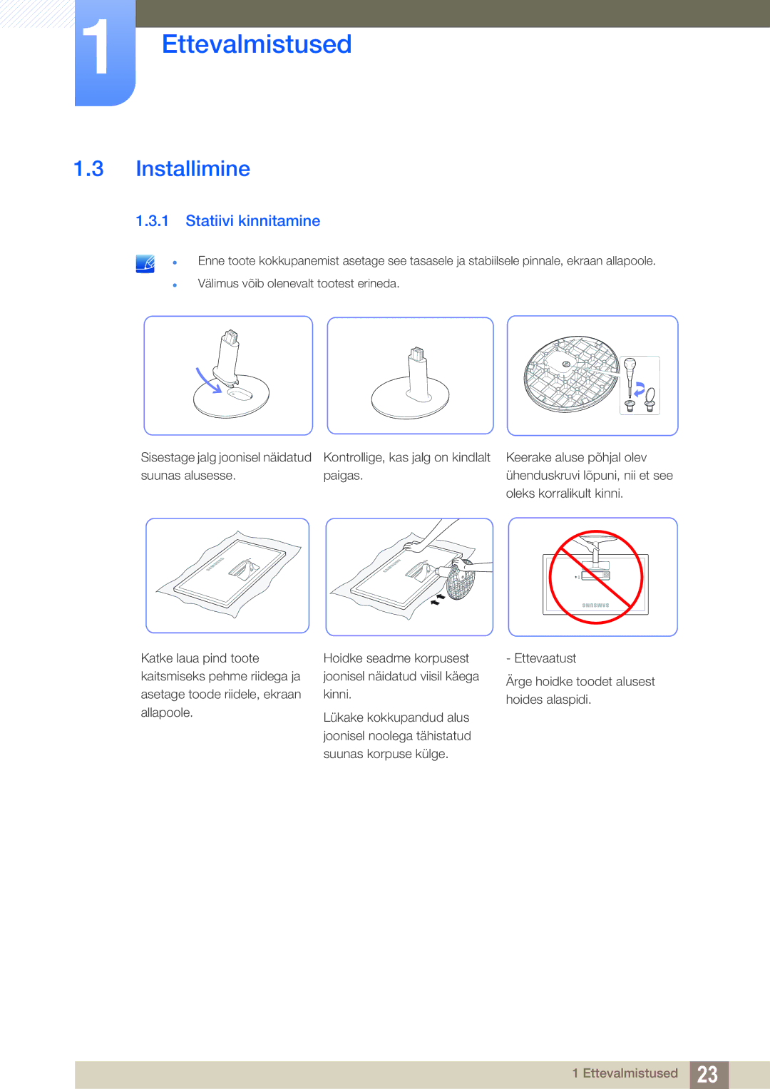 Samsung LS24D391HL/EN manual Installimine, Statiivi kinnitamine 