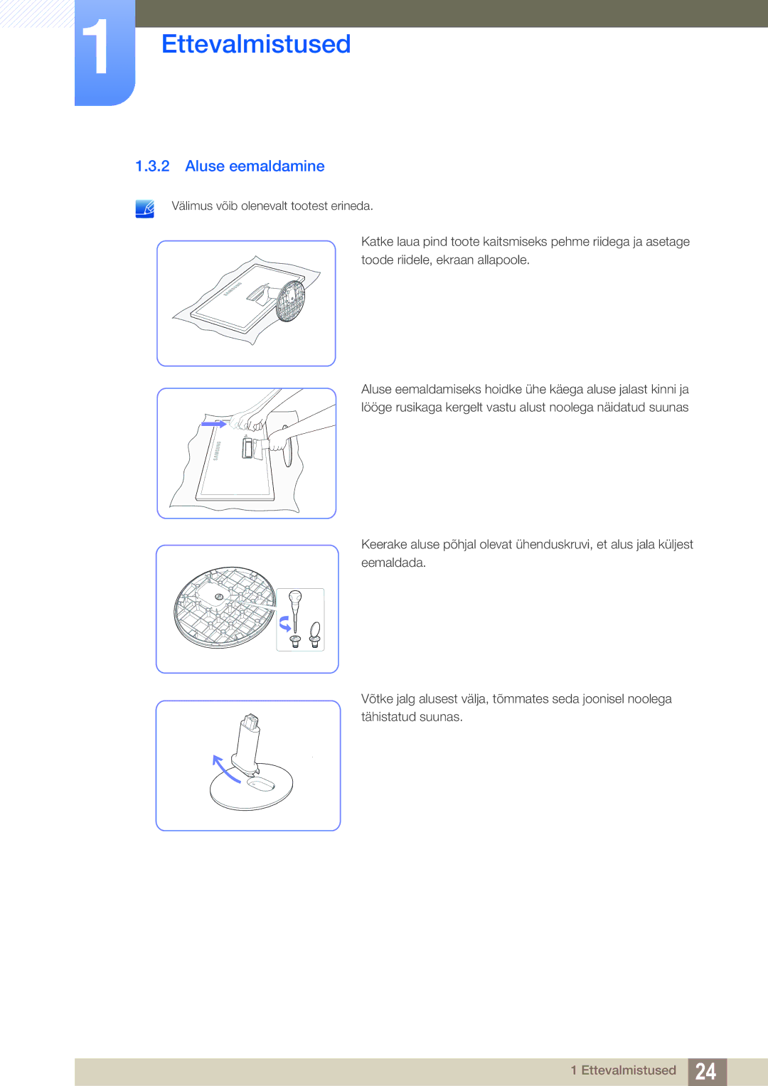 Samsung LS24D391HL/EN manual Aluse eemaldamine 