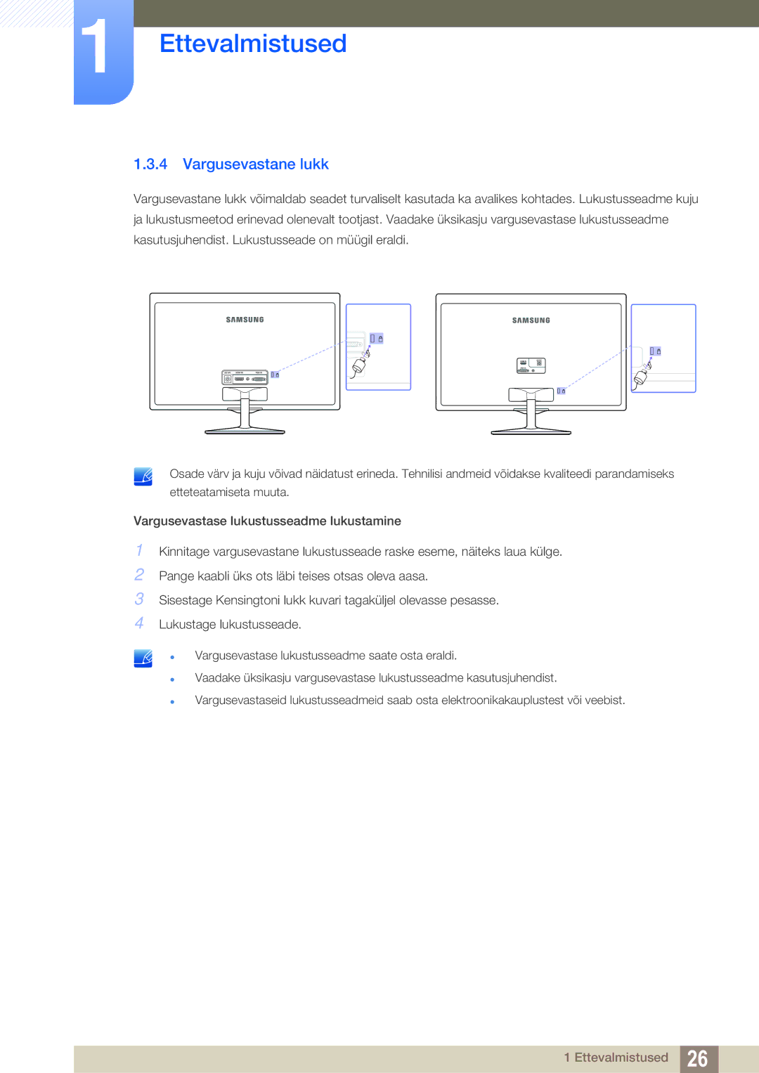 Samsung LS24D391HL/EN manual Vargusevastane lukk 