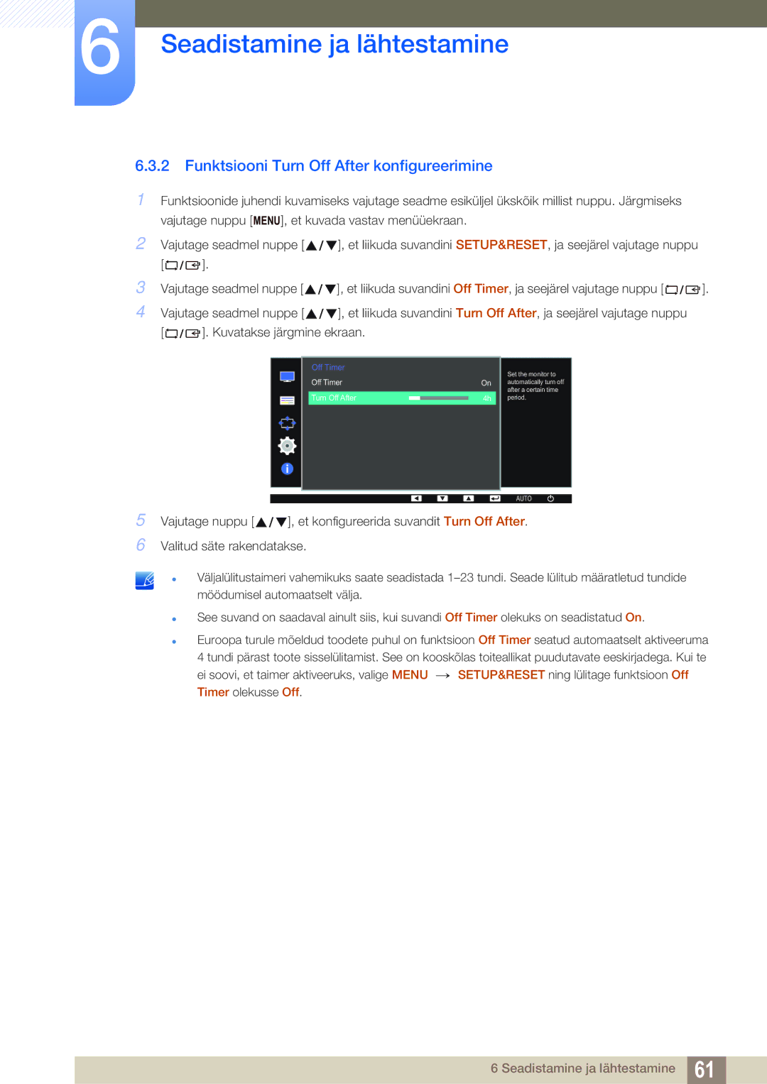 Samsung LS24D391HL/EN manual Funktsiooni Turn Off After konfigureerimine 