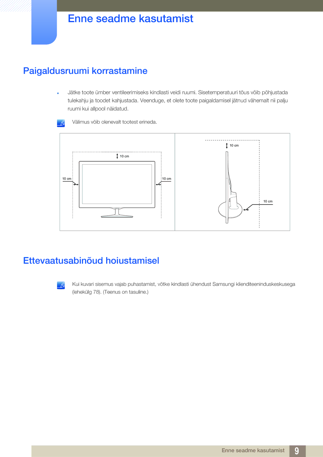 Samsung LS24D391HL/EN manual Paigaldusruumi korrastamine, Ettevaatusabinõud hoiustamisel 