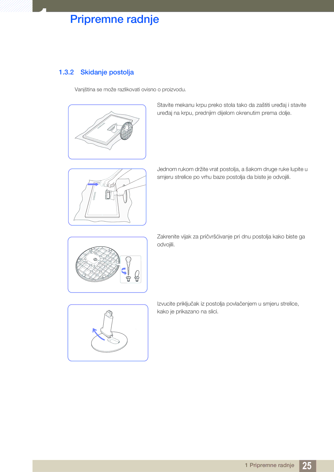 Samsung LS24D391HL/EN manual Skidanje postolja 