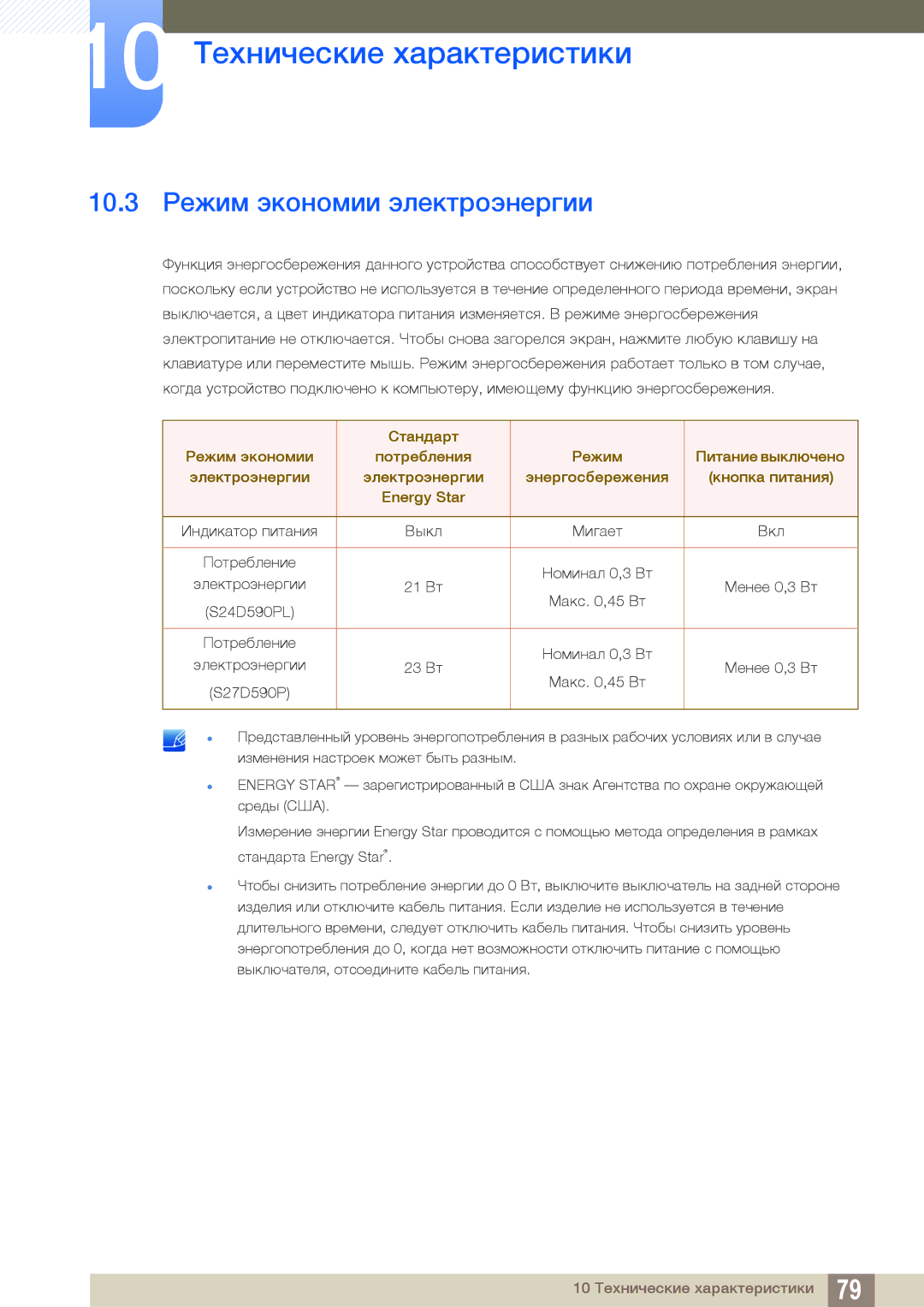 Samsung LS24D590PLO/RU, LS24D590PLX/EN, LS27D590PSX/EN, LS27D590PSX/RU, LS27D590PSX/KZ 10.3 Режим экономии электроэнергии 