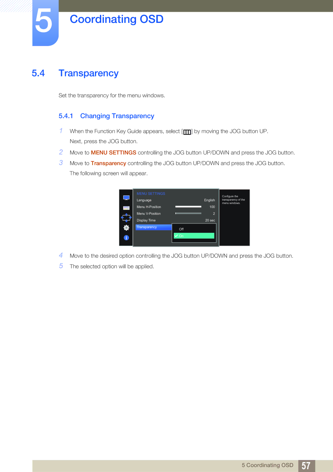 Samsung LS27D590PS/XV, LS24D590PLX/EN, LS27D590PSX/EN, LS24D590PL/ZR, LS27D590PS/UE, LS24D590PL/XV Changing Transparency 