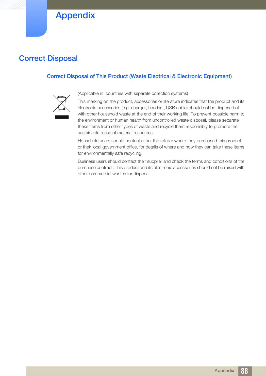 Samsung LS24D590PLX/RU, LS24D590PLX/EN, LS27D590PSX/EN, LS24D590PL/ZR, LS27D590PS/UE, LS24D590PL/XV manual Correct Disposal 