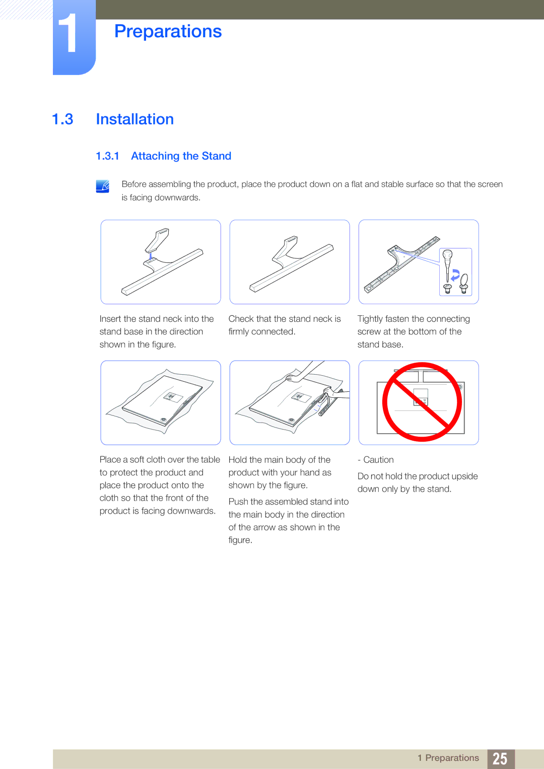 Samsung LS27D590CS/CH, LS24D590PLX/EN, LS27D590PSX/EN, LS24D590PL/ZR, LS27D590PS/UE manual Installation, Attaching the Stand 