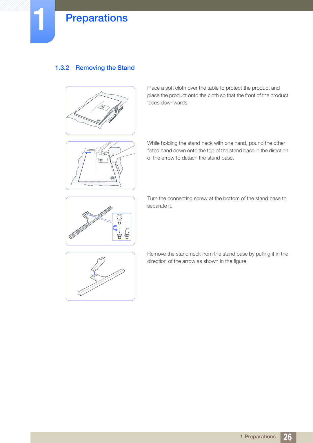 Samsung LS24D590PLX/EN, LS27D590PSX/EN, LS24D590PL/ZR, LS27D590PS/UE, LS24D590PL/XV, LS27D590PS/XV manual Removing the Stand 