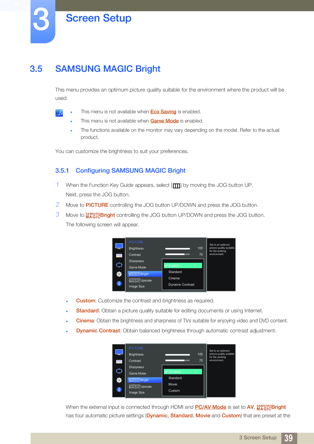 Samsung LS24D590PLX/EN, LS27D590PSX/EN, LS24D590PL/ZR, LS27D590PS/UE, LS24D590PL/XV manual Configuring Samsung Magic Bright 