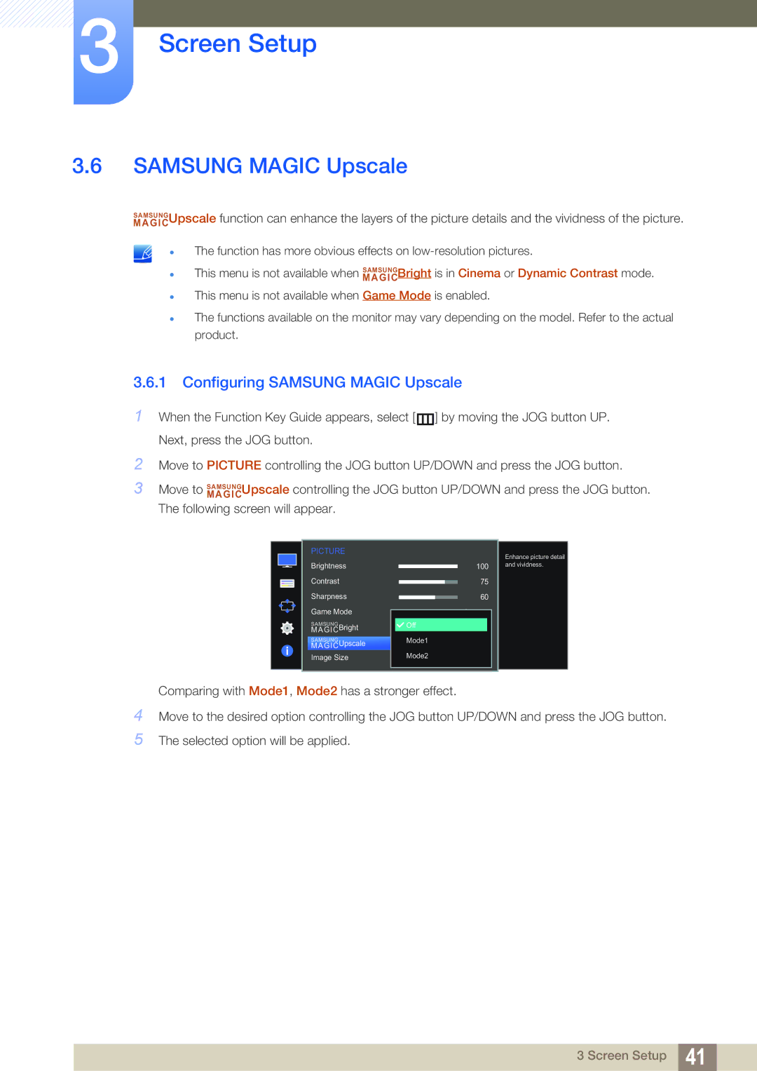 Samsung LS24D590PL/ZR, LS24D590PLX/EN, LS27D590PSX/EN, LS27D590PS/UE, LS24D590PL/XV Configuring Samsung Magic Upscale 