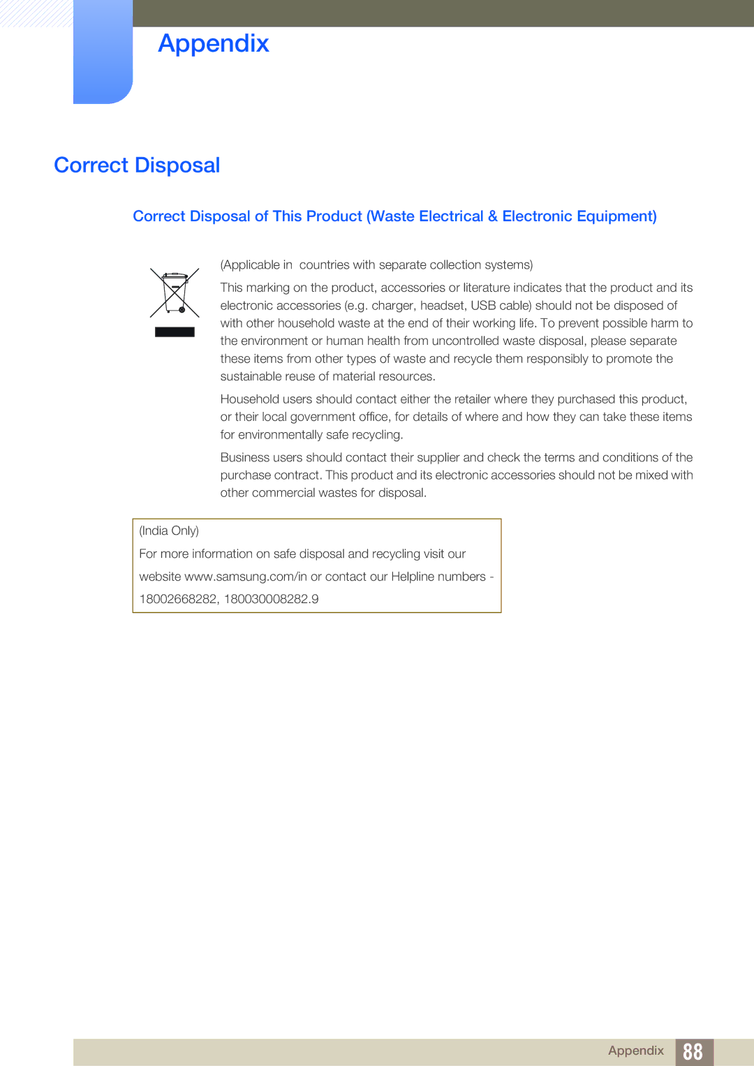 Samsung LS24D590PLX/RU, LS24D590PLX/EN, LS27D590PSX/EN, LS24D590PL/ZR, LS27D590PS/UE, LS24D590PL/XV manual Correct Disposal 