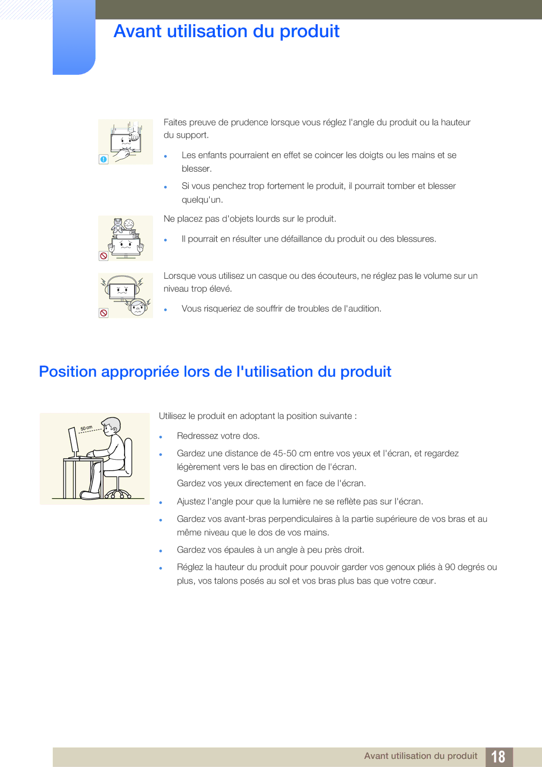 Samsung LS24D590PLX/EN, LS27D590PSX/EN manual Position appropriée lors de lutilisation du produit 