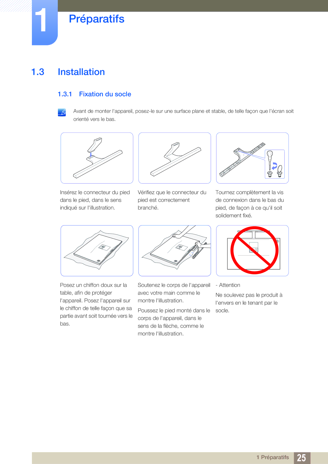 Samsung LS27D590PSX/EN, LS24D590PLX/EN manual Installation, Fixation du socle 