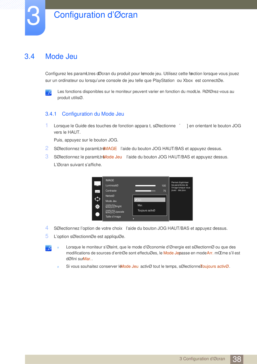 Samsung LS24D590PLX/EN, LS27D590PSX/EN manual Configuration du Mode Jeu 