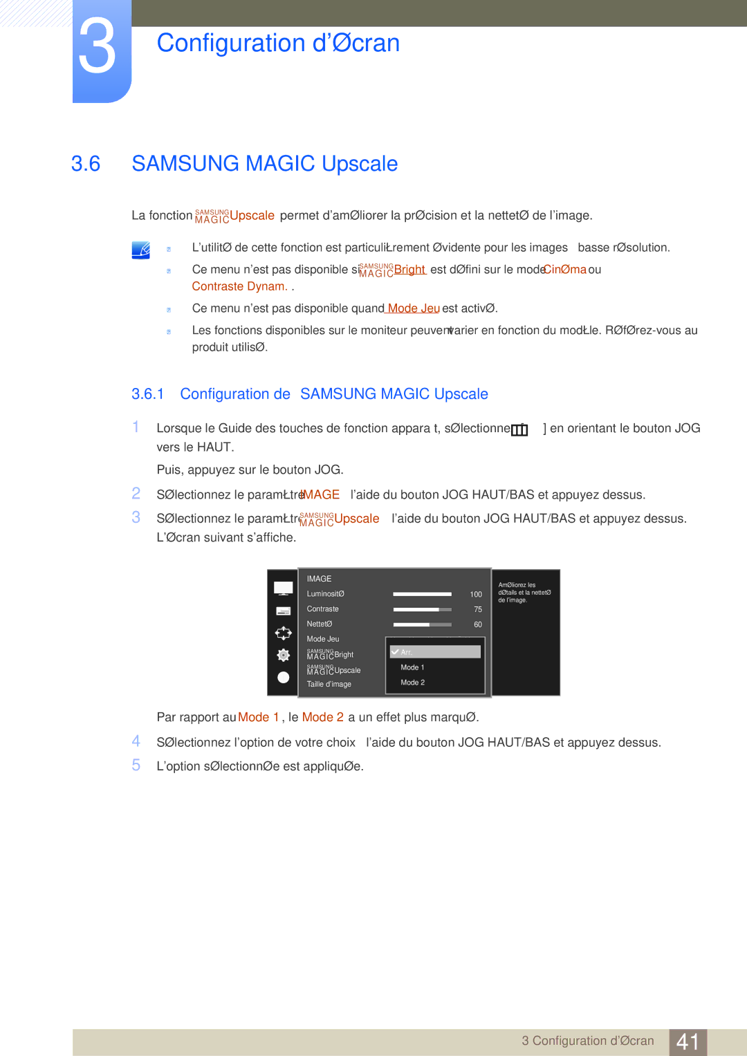 Samsung LS27D590PSX/EN, LS24D590PLX/EN manual Configuration de Samsung Magic Upscale 