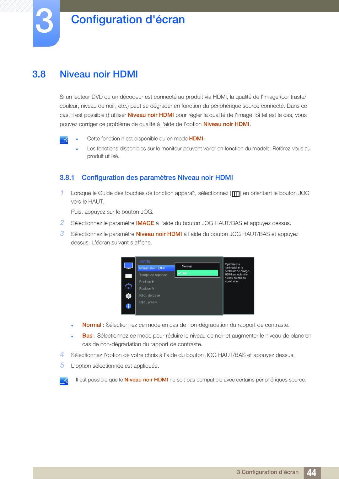 Samsung LS24D590PLX/EN, LS27D590PSX/EN manual Niveau noir Hdmi, Normal Bas 