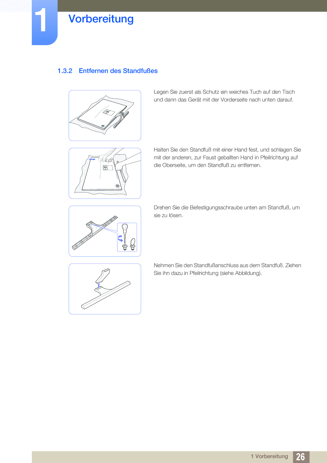 Samsung LS24D590PLX/EN, LS27D590PSX/EN manual Entfernen des Standfußes 