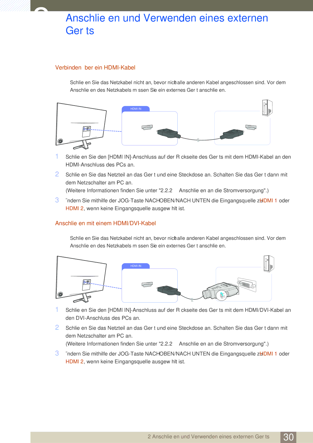 Samsung LS24D590PLX/EN, LS27D590PSX/EN manual Verbinden über ein HDMI-Kabel, Anschließen mit einem HDMI/DVI-Kabel 