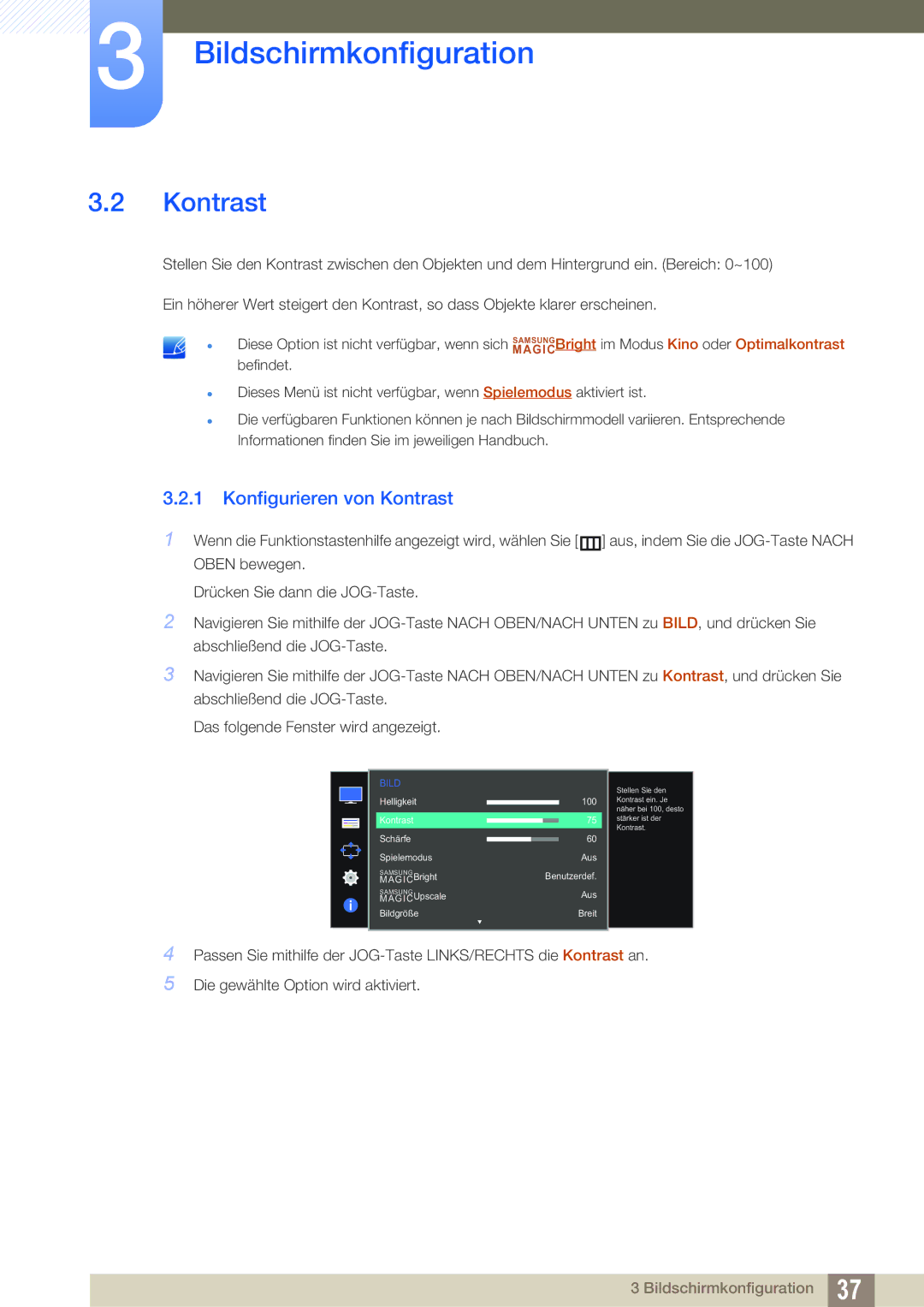 Samsung LS27D590PSX/EN, LS24D590PLX/EN manual Konfigurieren von Kontrast 