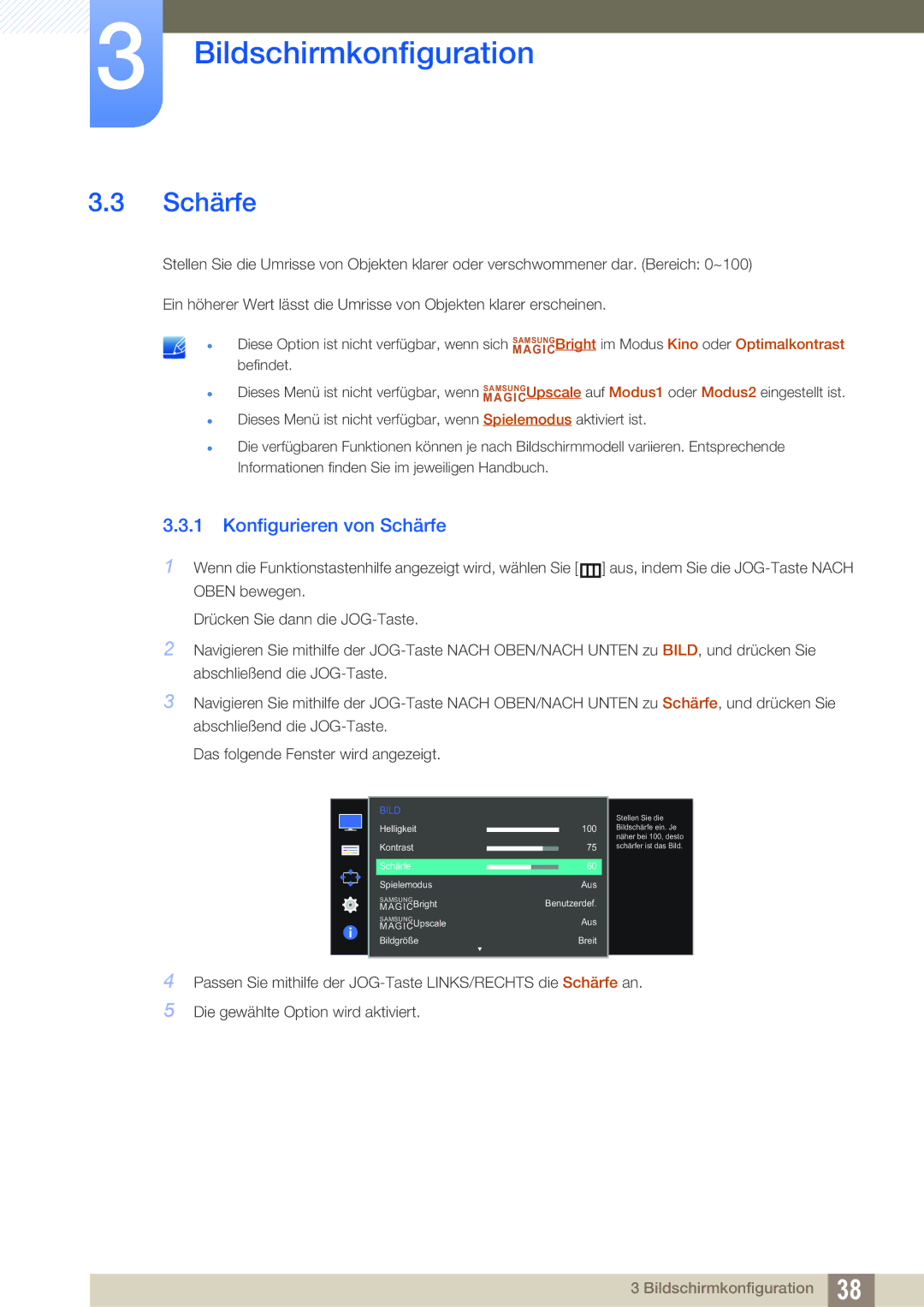 Samsung LS24D590PLX/EN, LS27D590PSX/EN manual Konfigurieren von Schärfe 