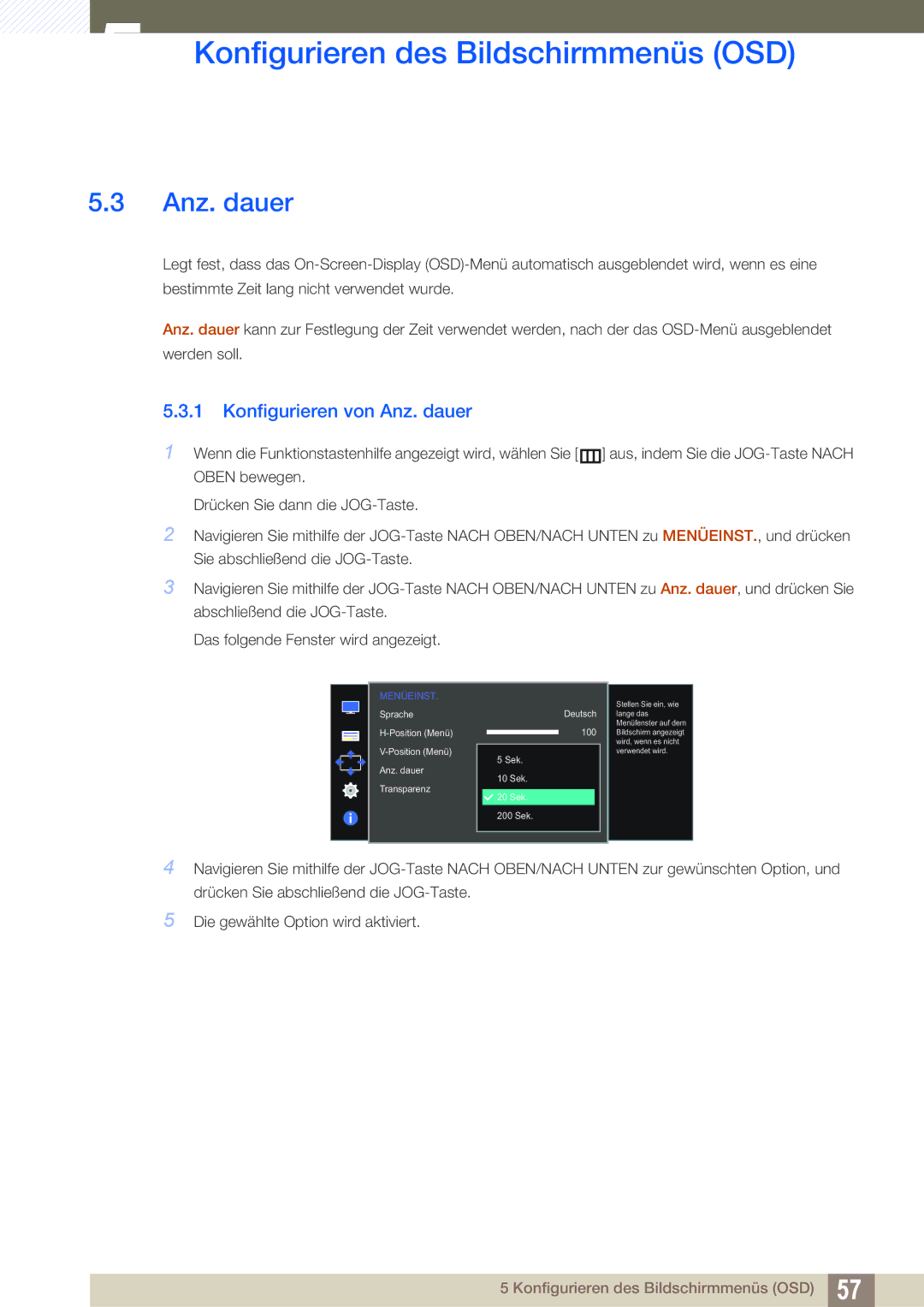 Samsung LS27D590PSX/EN, LS24D590PLX/EN manual Konfigurieren von Anz. dauer 