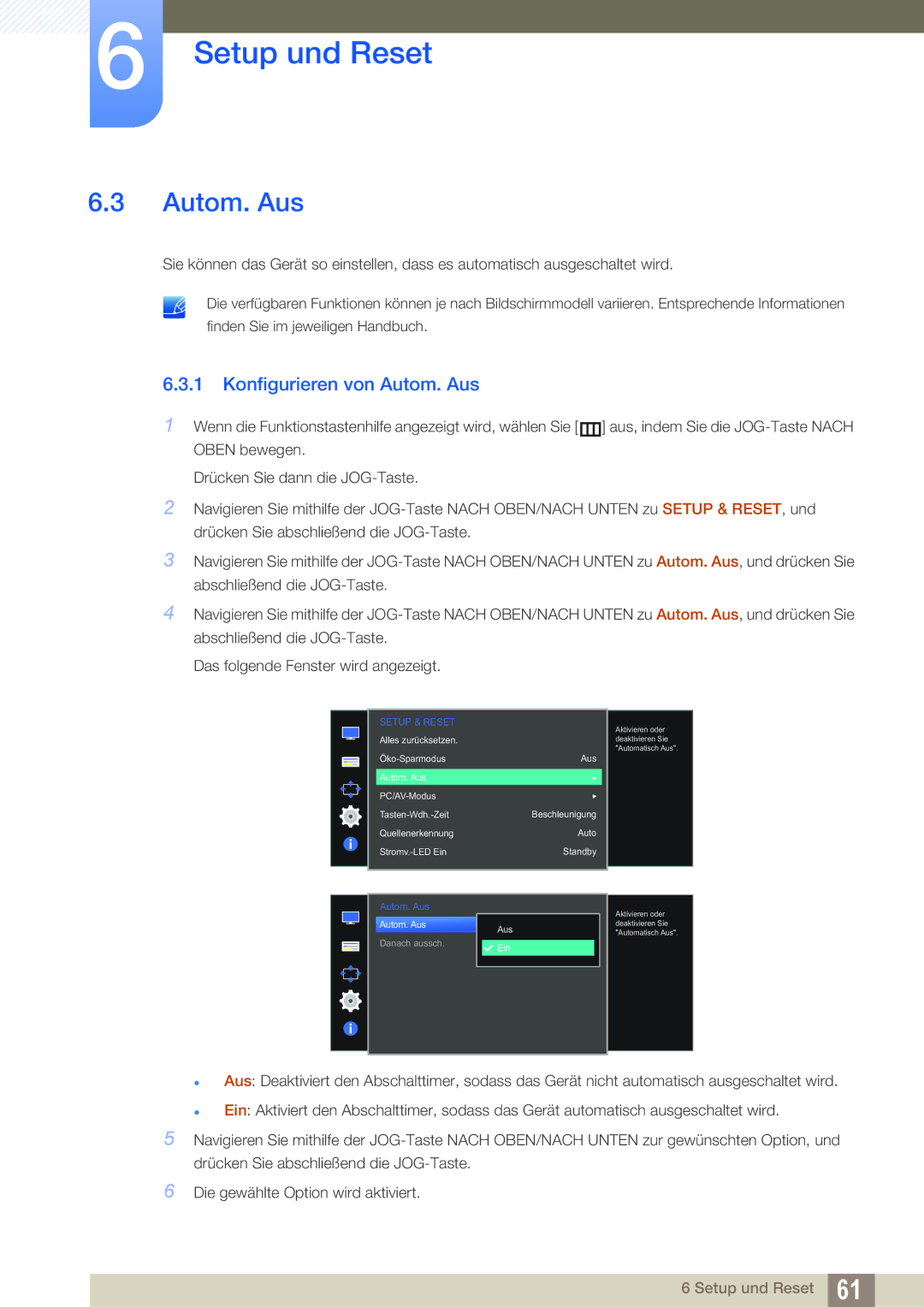 Samsung LS27D590PSX/EN, LS24D590PLX/EN manual Konfigurieren von Autom. Aus 