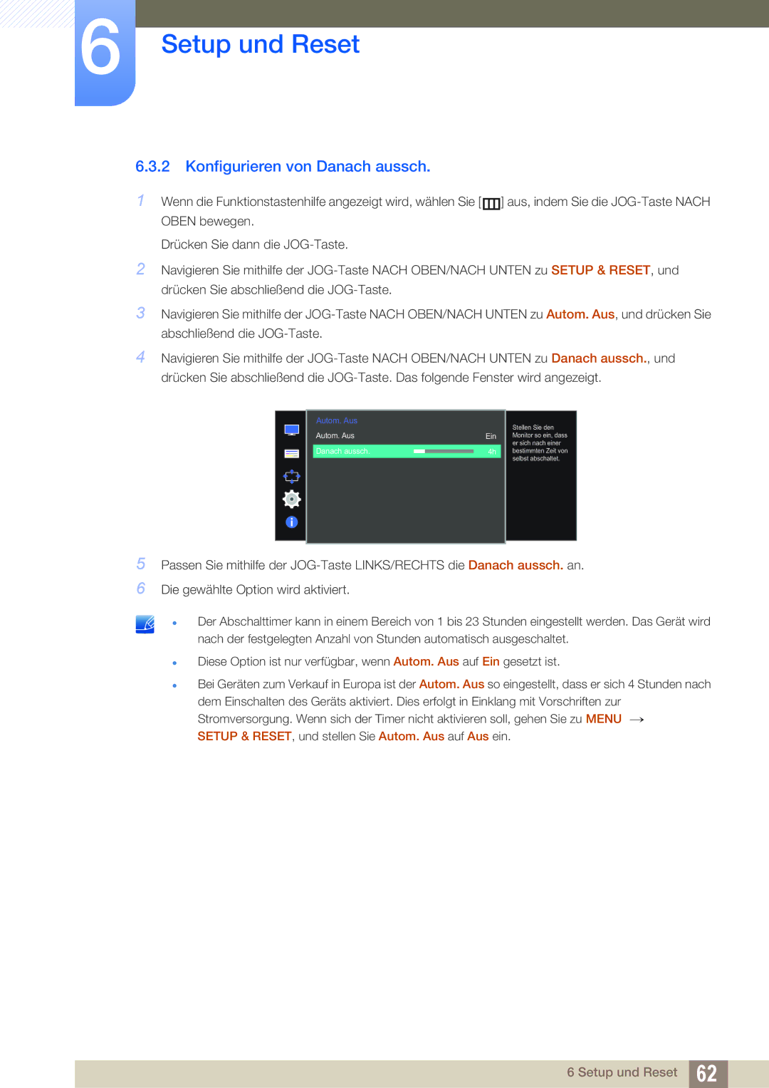 Samsung LS24D590PLX/EN, LS27D590PSX/EN manual Konfigurieren von Danach aussch, Autom. Aus Danach aussch Ein 