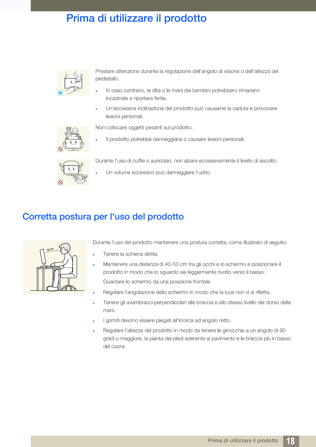 Samsung LS24D590PLX/EN, LS27D590PSX/EN manual Corretta postura per luso del prodotto 