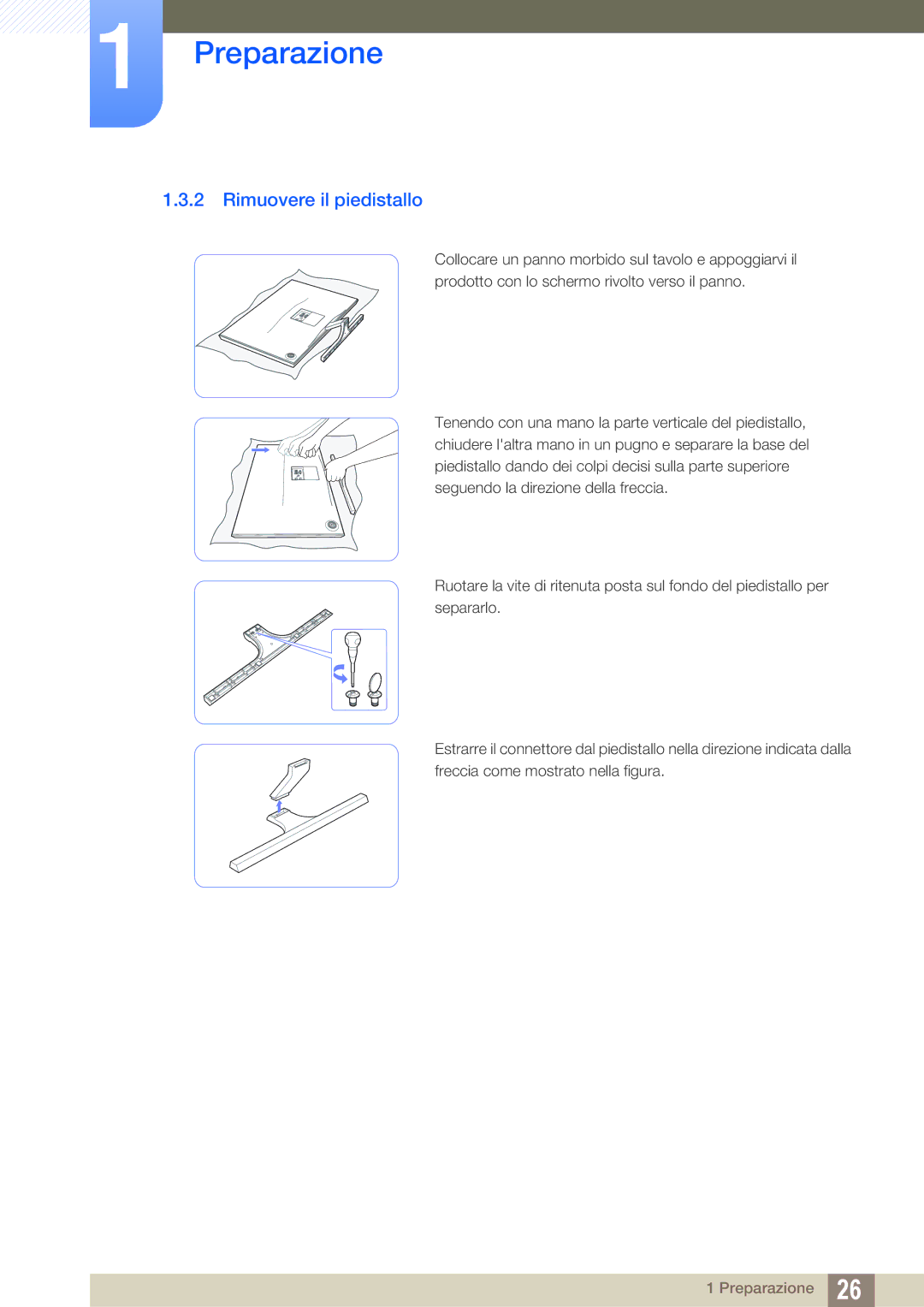 Samsung LS24D590PLX/EN, LS27D590PSX/EN manual Rimuovere il piedistallo 