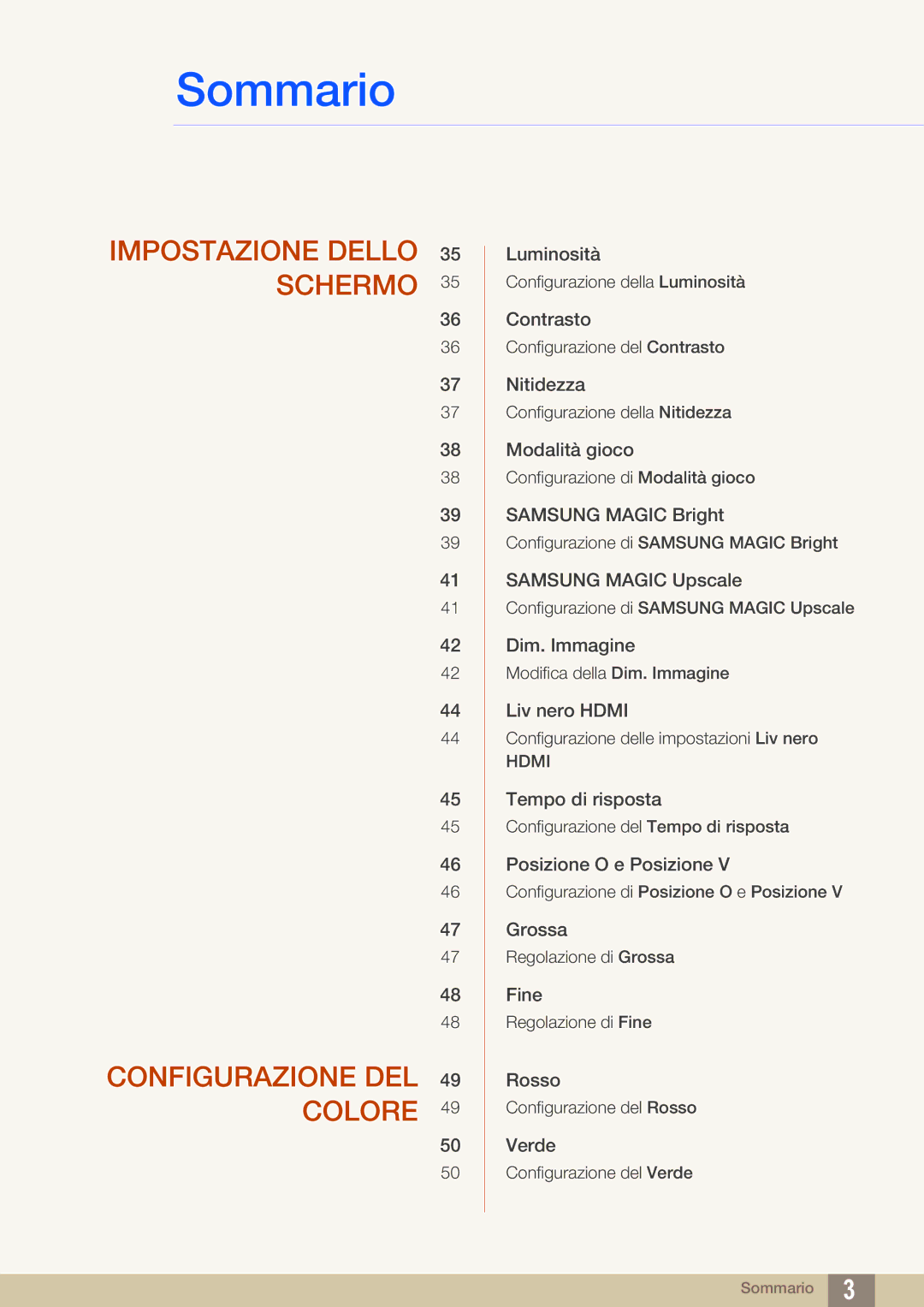 Samsung LS27D590PSX/EN, LS24D590PLX/EN manual Impostazione Dello Schermo Configurazione DEL Colore 