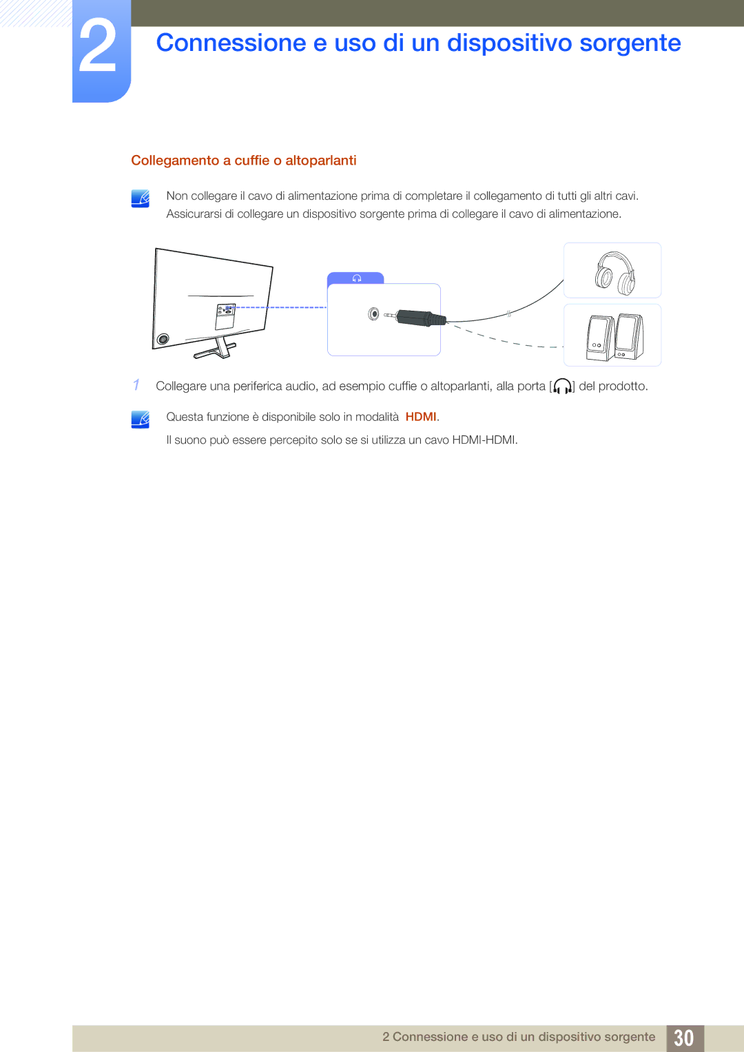 Samsung LS24D590PLX/EN, LS27D590PSX/EN manual Collegamento a cuffie o altoparlanti 