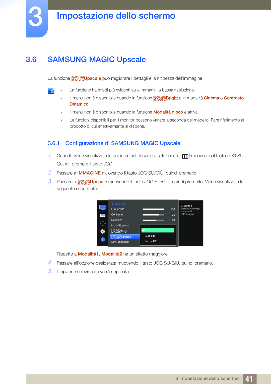 Samsung LS27D590PSX/EN, LS24D590PLX/EN manual Configurazione di Samsung Magic Upscale 