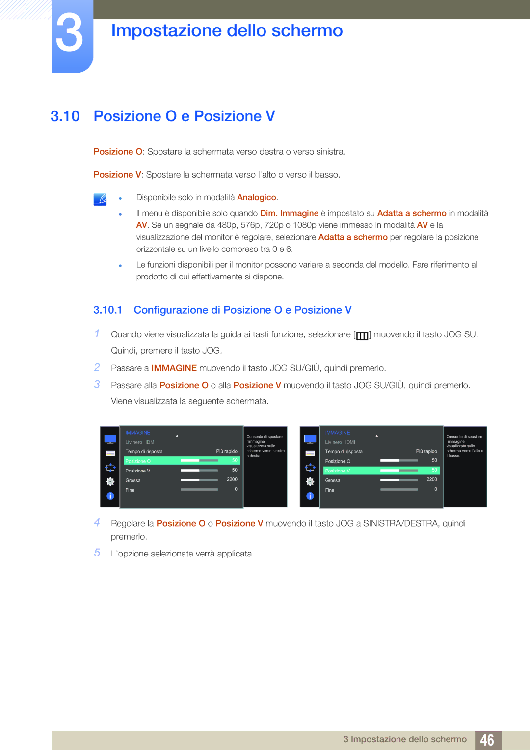 Samsung LS24D590PLX/EN, LS27D590PSX/EN manual Configurazione di Posizione O e Posizione 