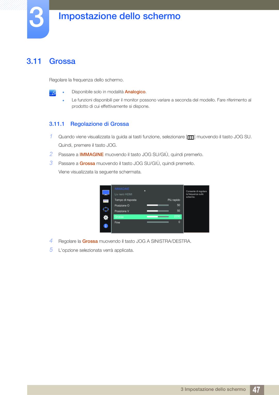 Samsung LS27D590PSX/EN, LS24D590PLX/EN manual Regolazione di Grossa 