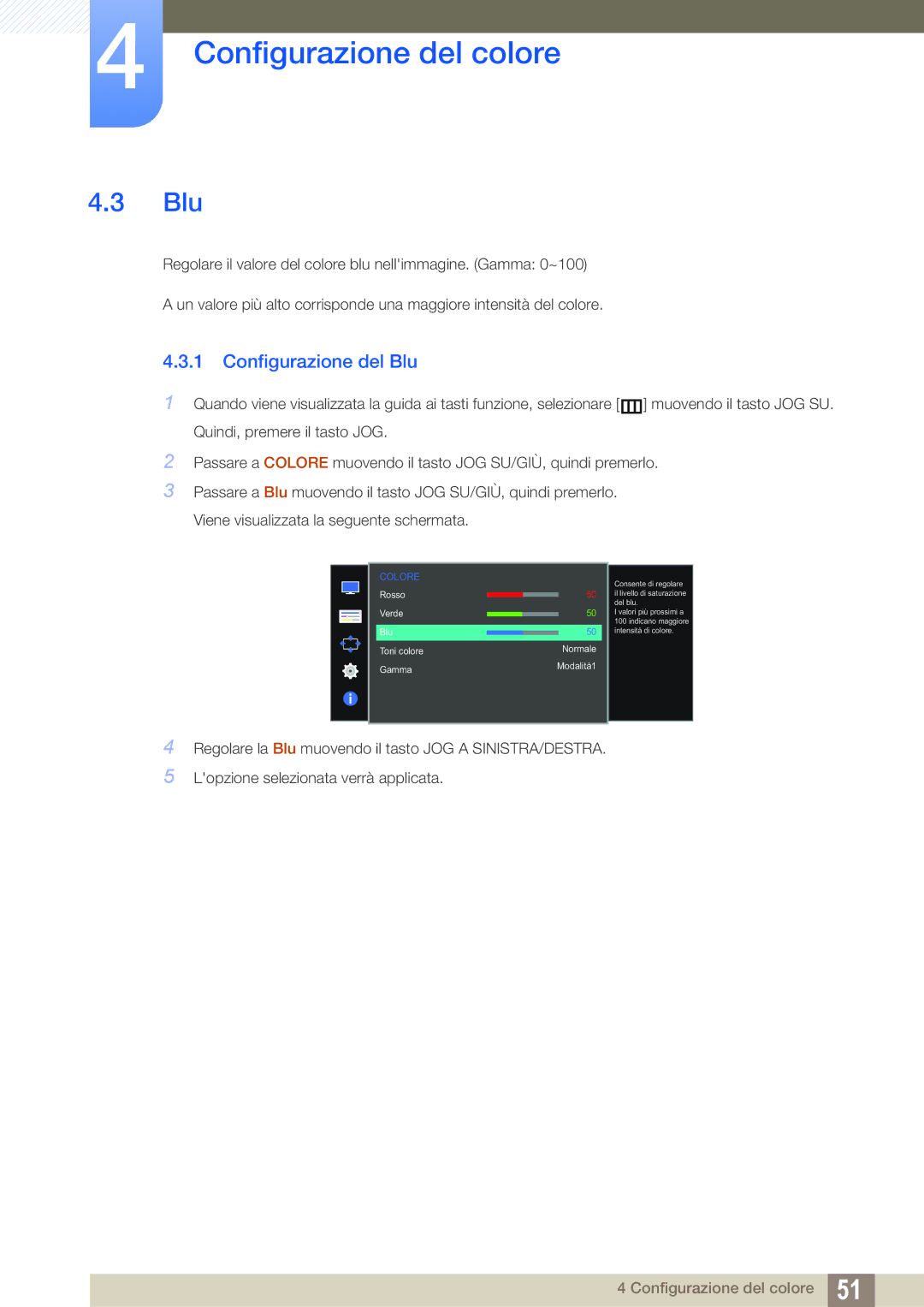 Samsung LS27D590PSX/EN, LS24D590PLX/EN manual Configurazione del Blu 