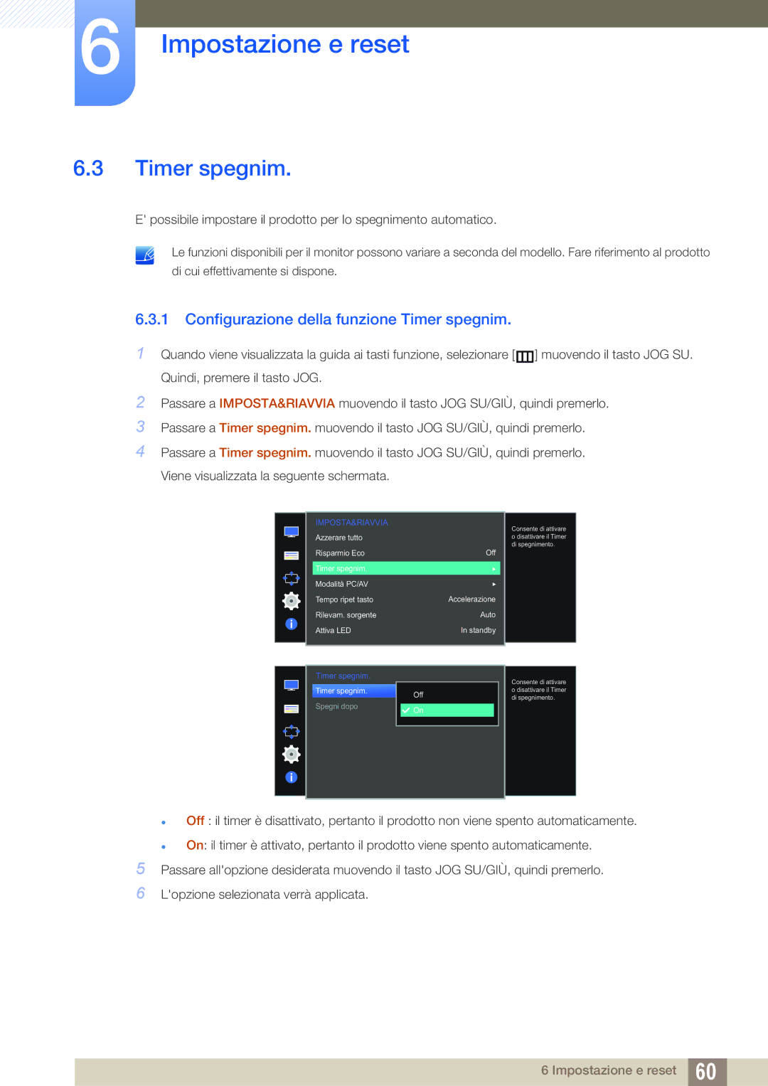 Samsung LS24D590PLX/EN, LS27D590PSX/EN manual Configurazione della funzione Timer spegnim 