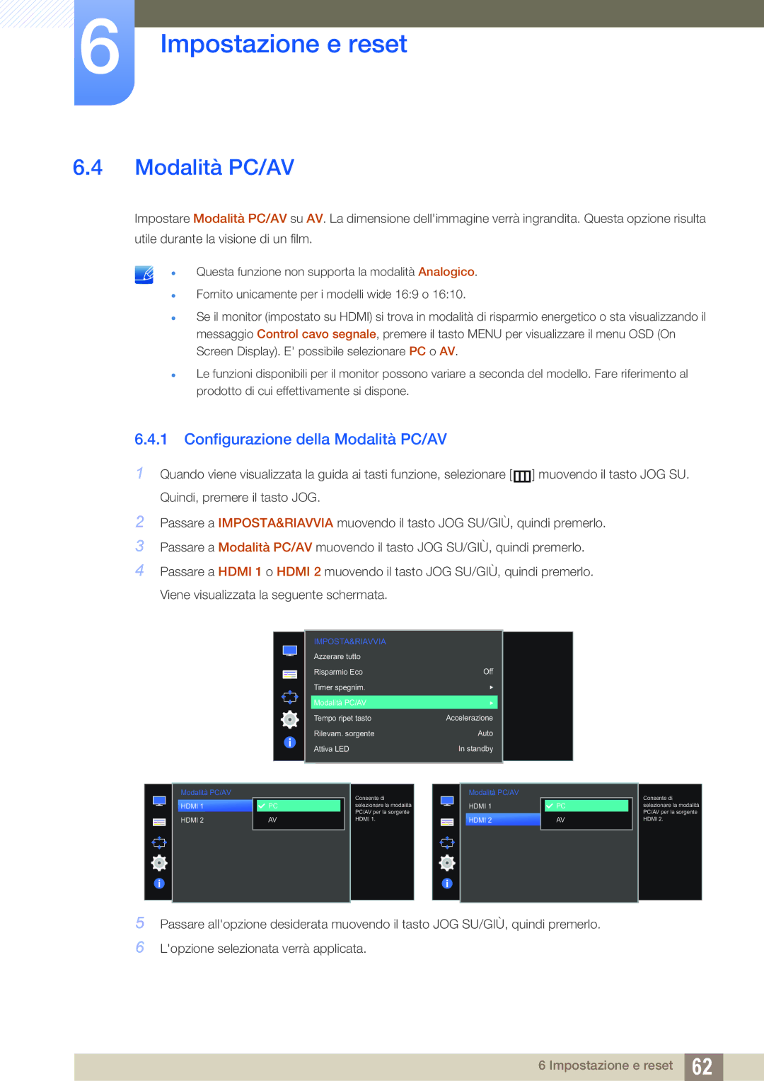 Samsung LS24D590PLX/EN, LS27D590PSX/EN manual Configurazione della Modalità PC/AV 