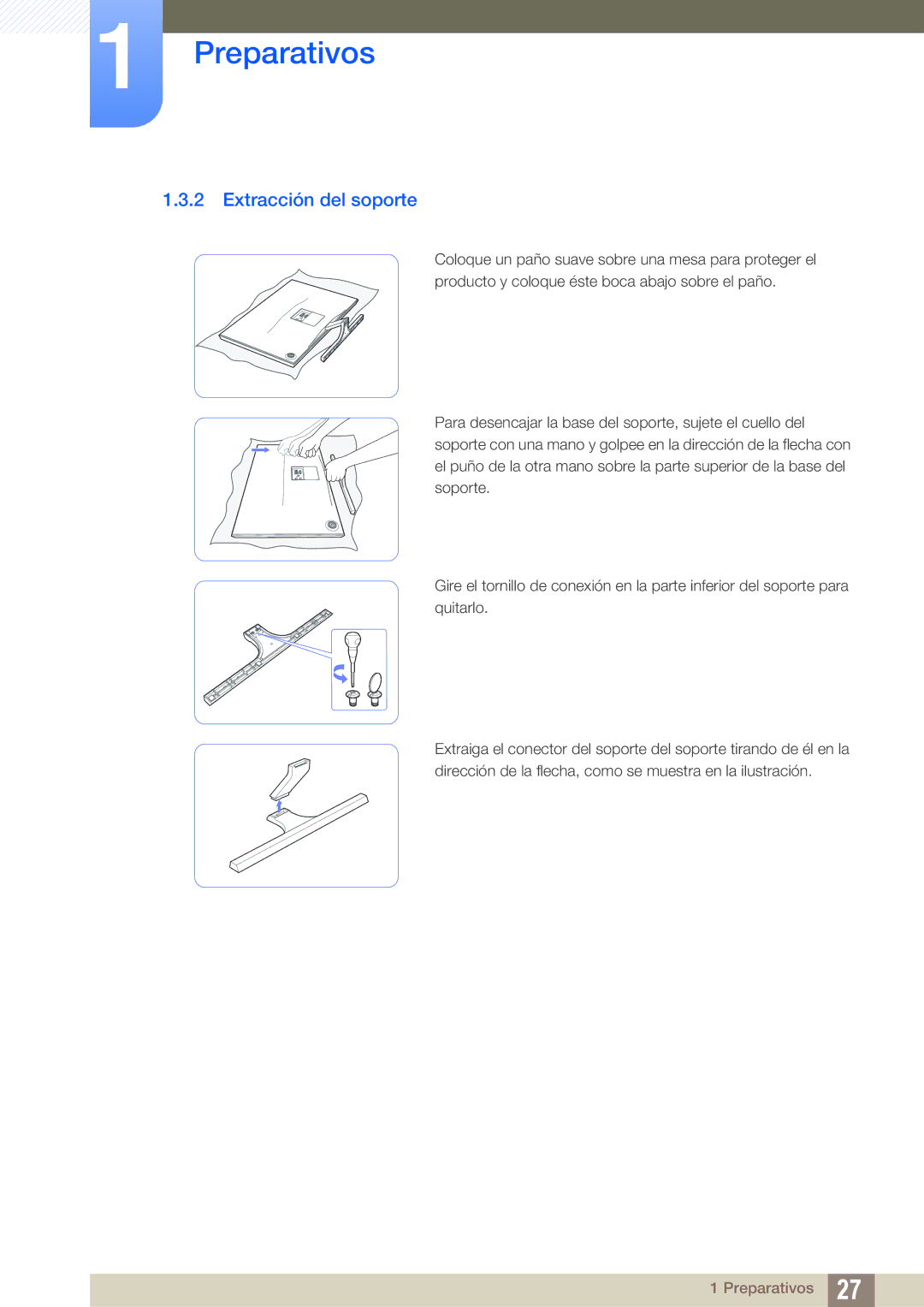 Samsung LS27D590PSX/EN, LS24D590PLX/EN manual Extracción del soporte 