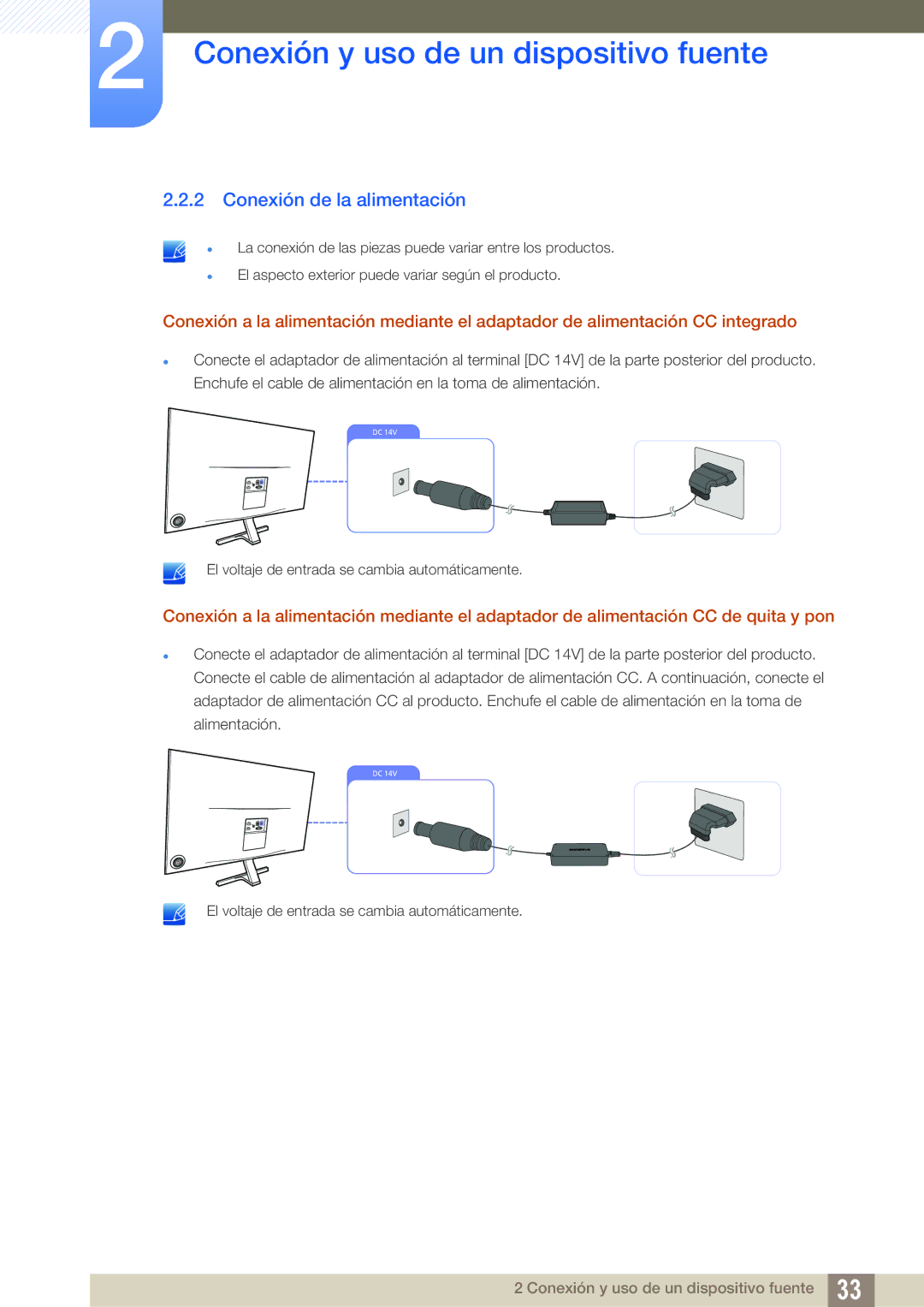 Samsung LS27D590PSX/EN, LS24D590PLX/EN manual Conexión de la alimentación 