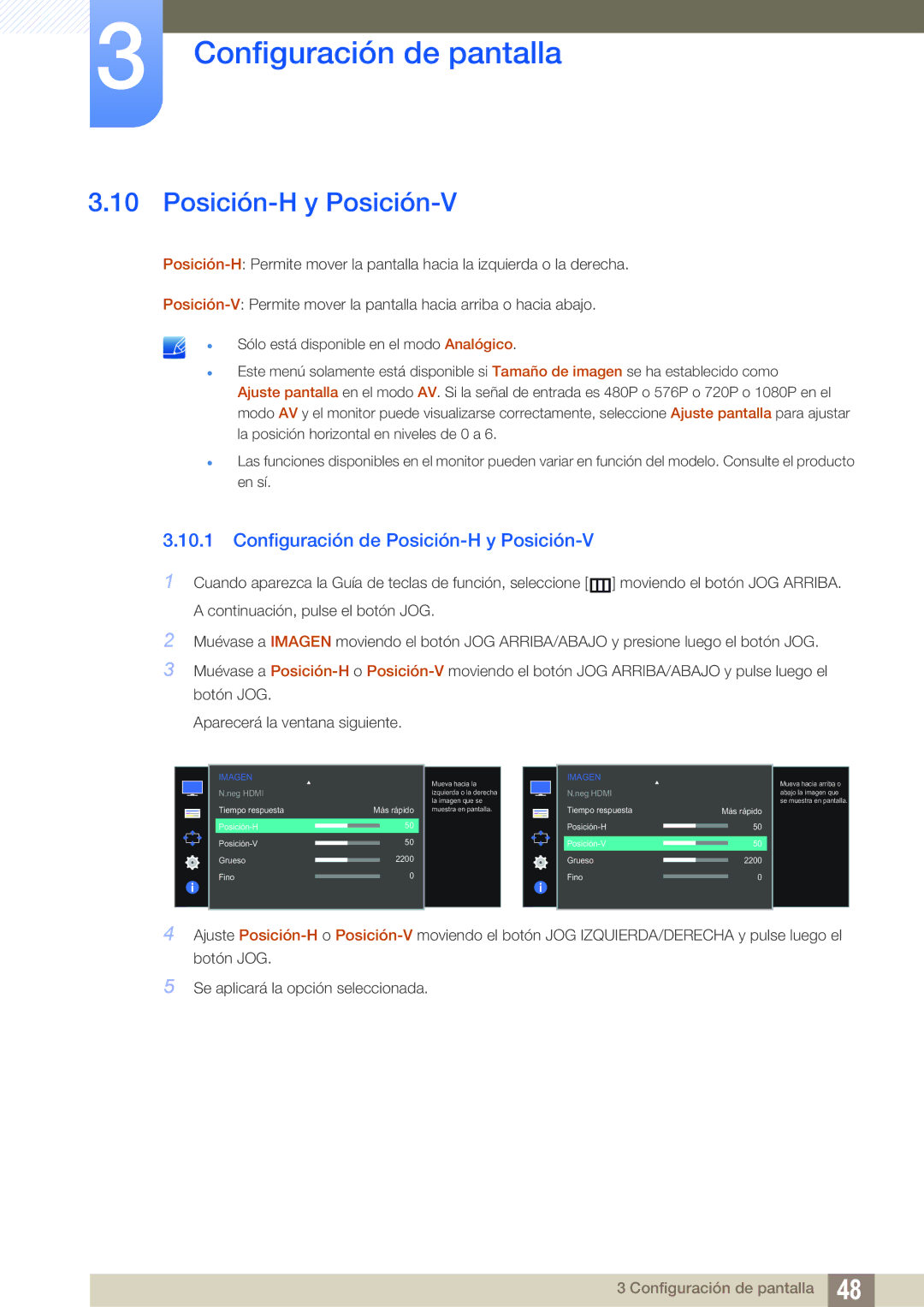 Samsung LS24D590PLX/EN, LS27D590PSX/EN manual Configuración de Posición-H y Posición-V 