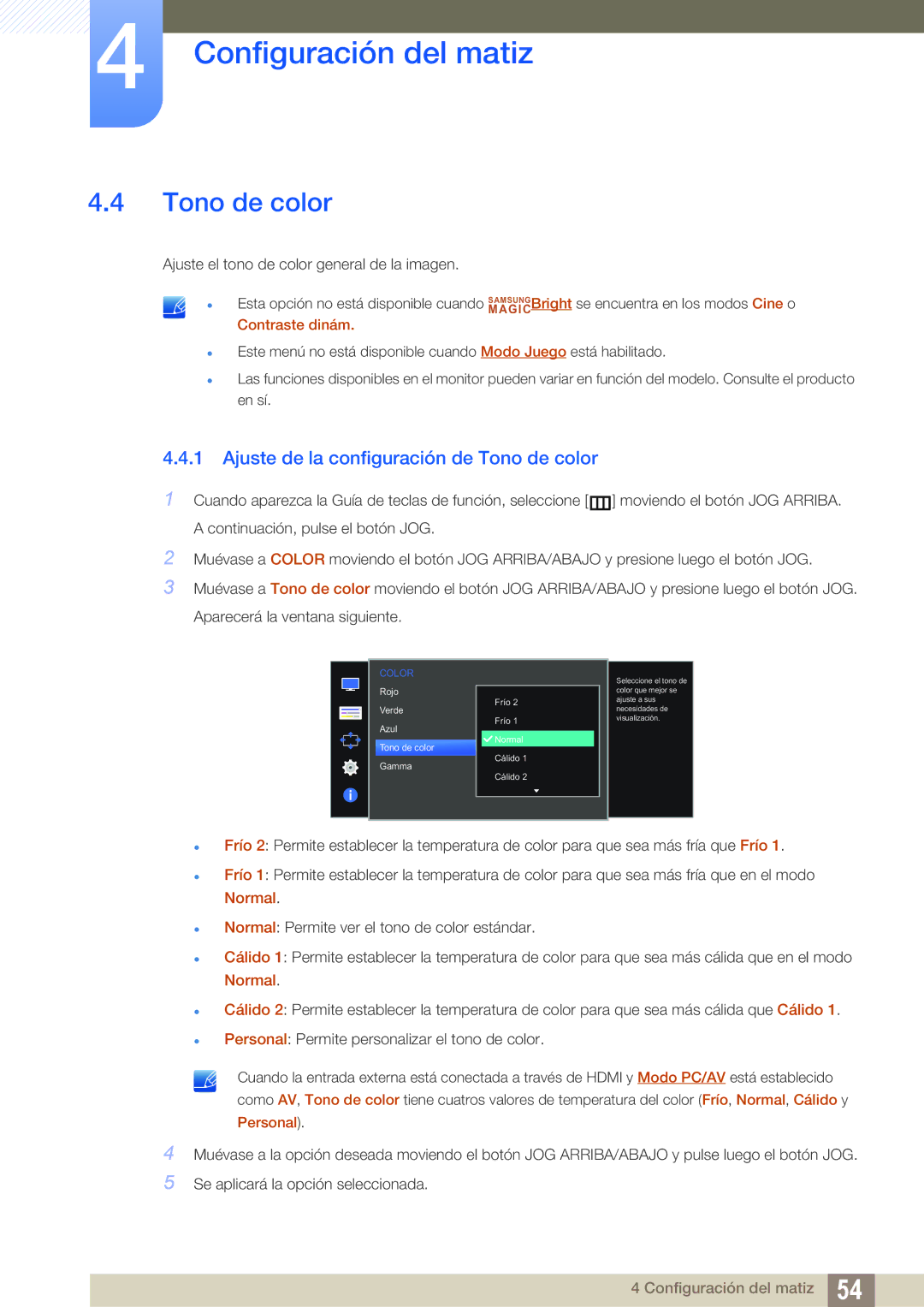 Samsung LS24D590PLX/EN, LS27D590PSX/EN manual Ajuste de la configuración de Tono de color 