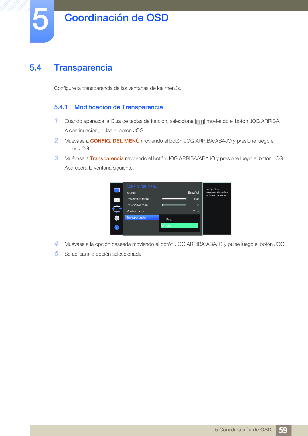 Samsung LS27D590PSX/EN, LS24D590PLX/EN manual Modificación de Transparencia 