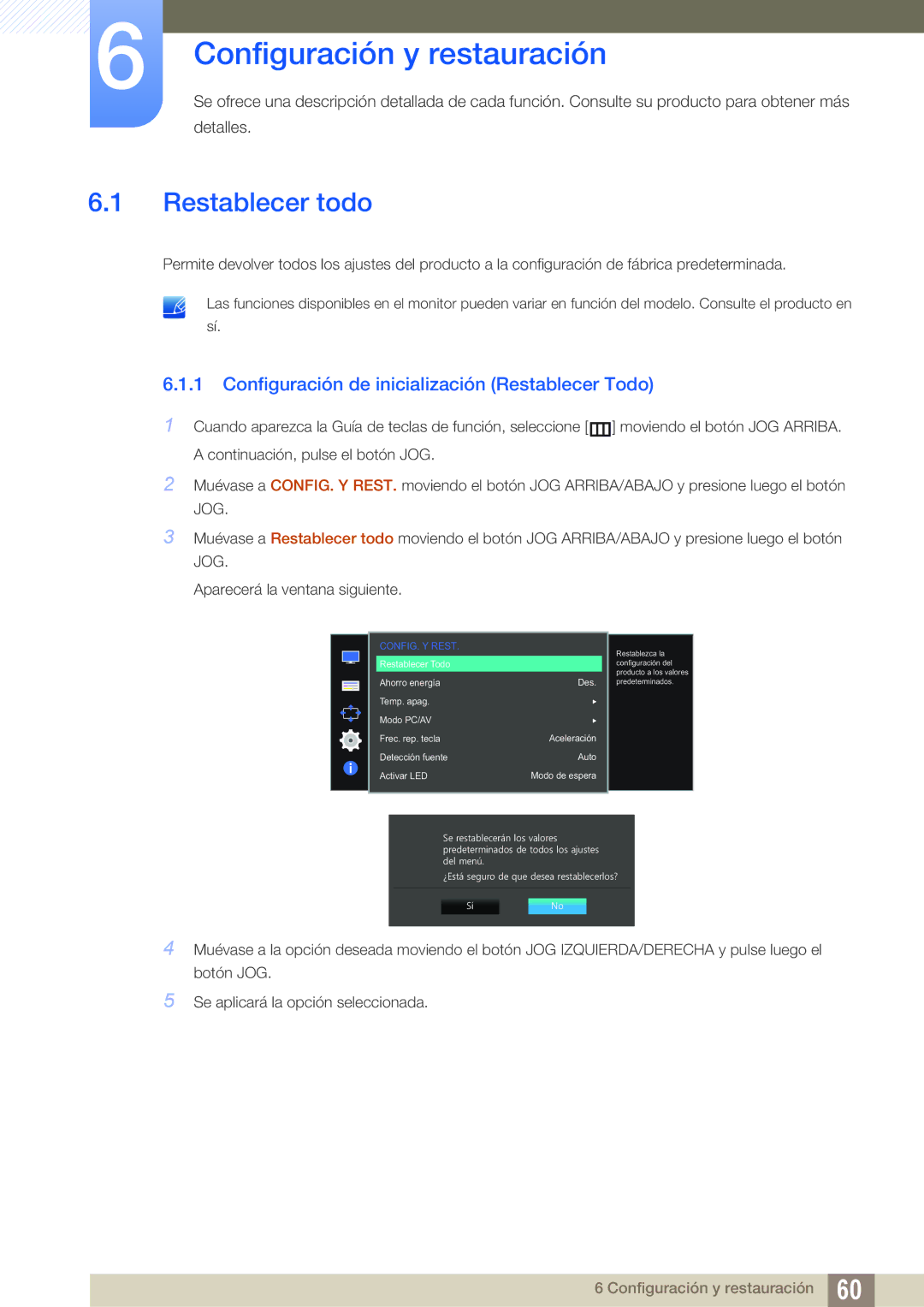 Samsung LS24D590PLX/EN Configuración y restauración, Restablecer todo, Configuración de inicialización Restablecer Todo 