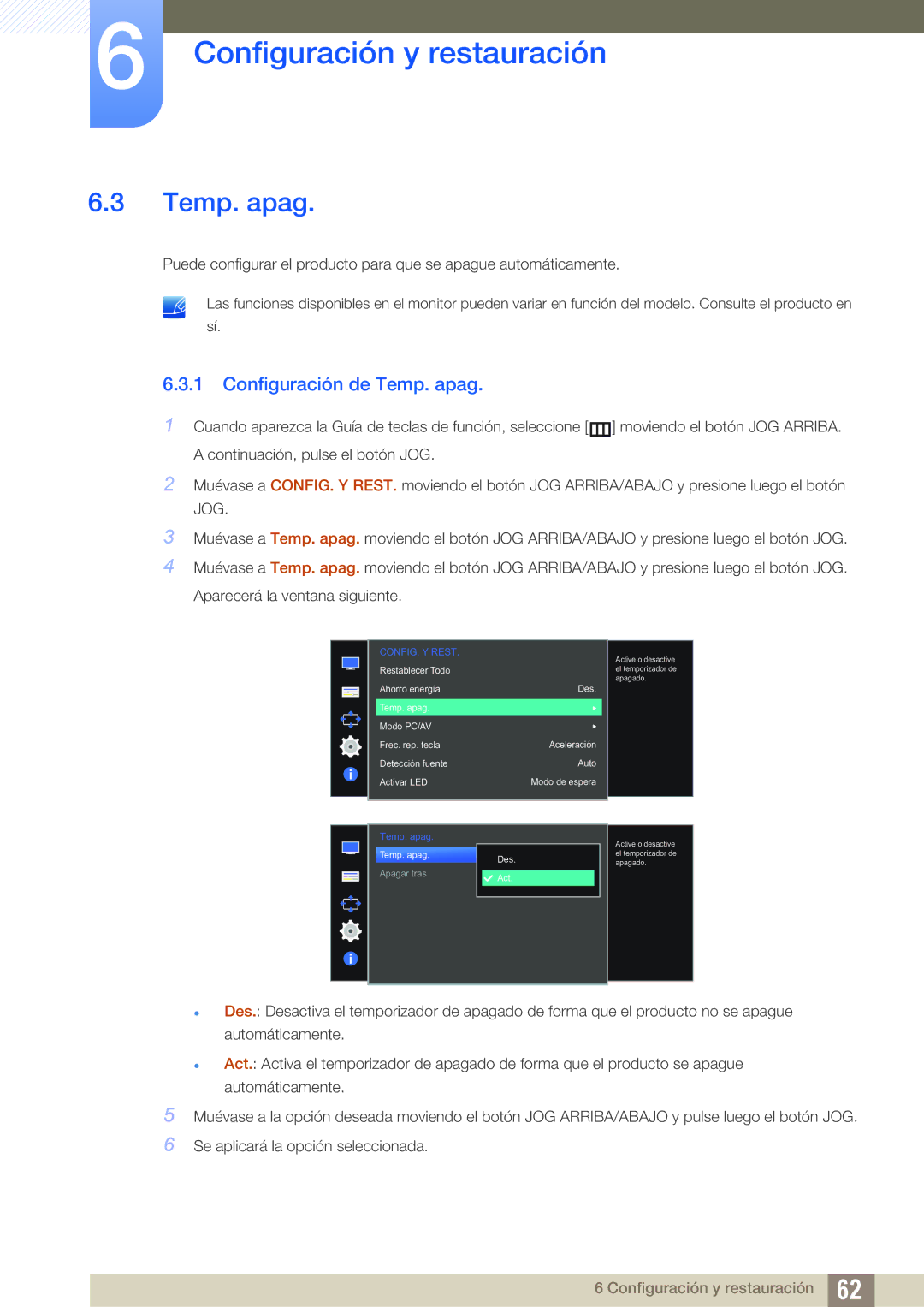 Samsung LS24D590PLX/EN, LS27D590PSX/EN manual Configuración de Temp. apag 