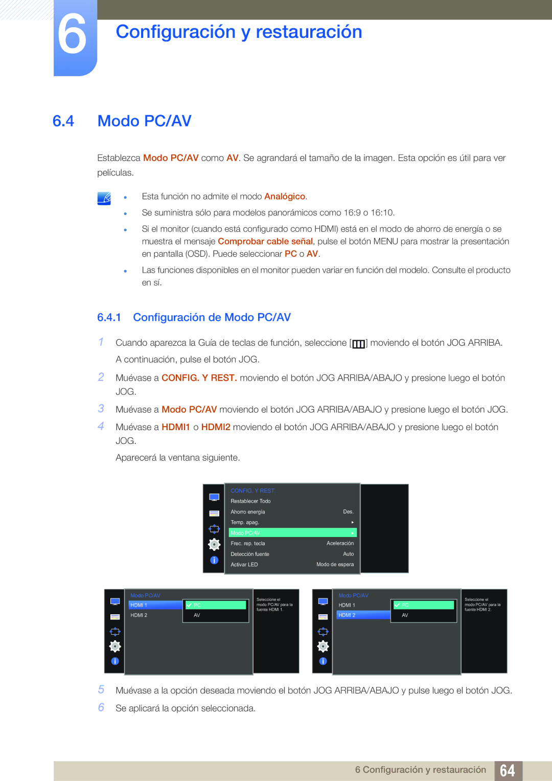 Samsung LS24D590PLX/EN, LS27D590PSX/EN manual Configuración de Modo PC/AV 