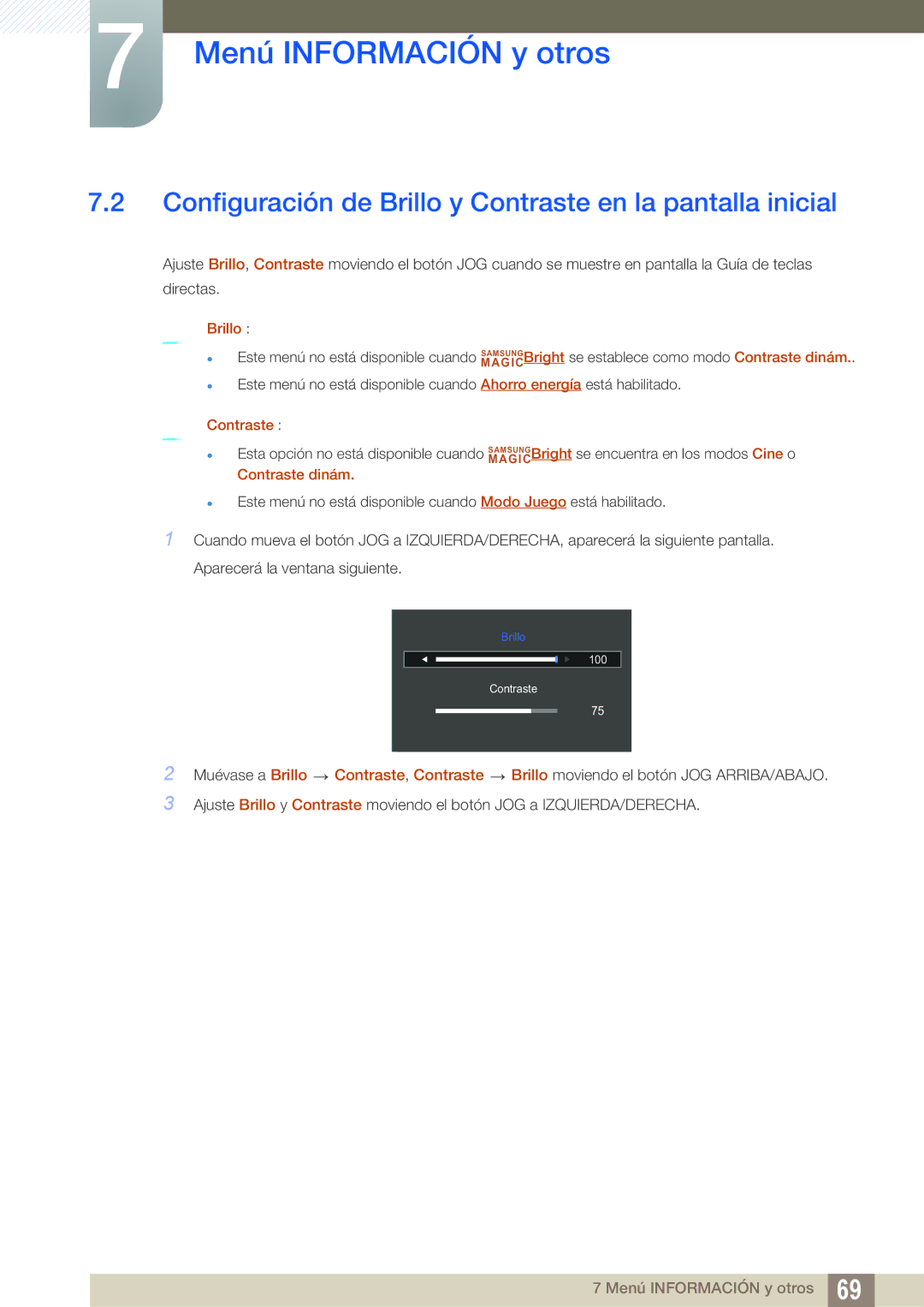 Samsung LS27D590PSX/EN, LS24D590PLX/EN manual Configuración de Brillo y Contraste en la pantalla inicial 