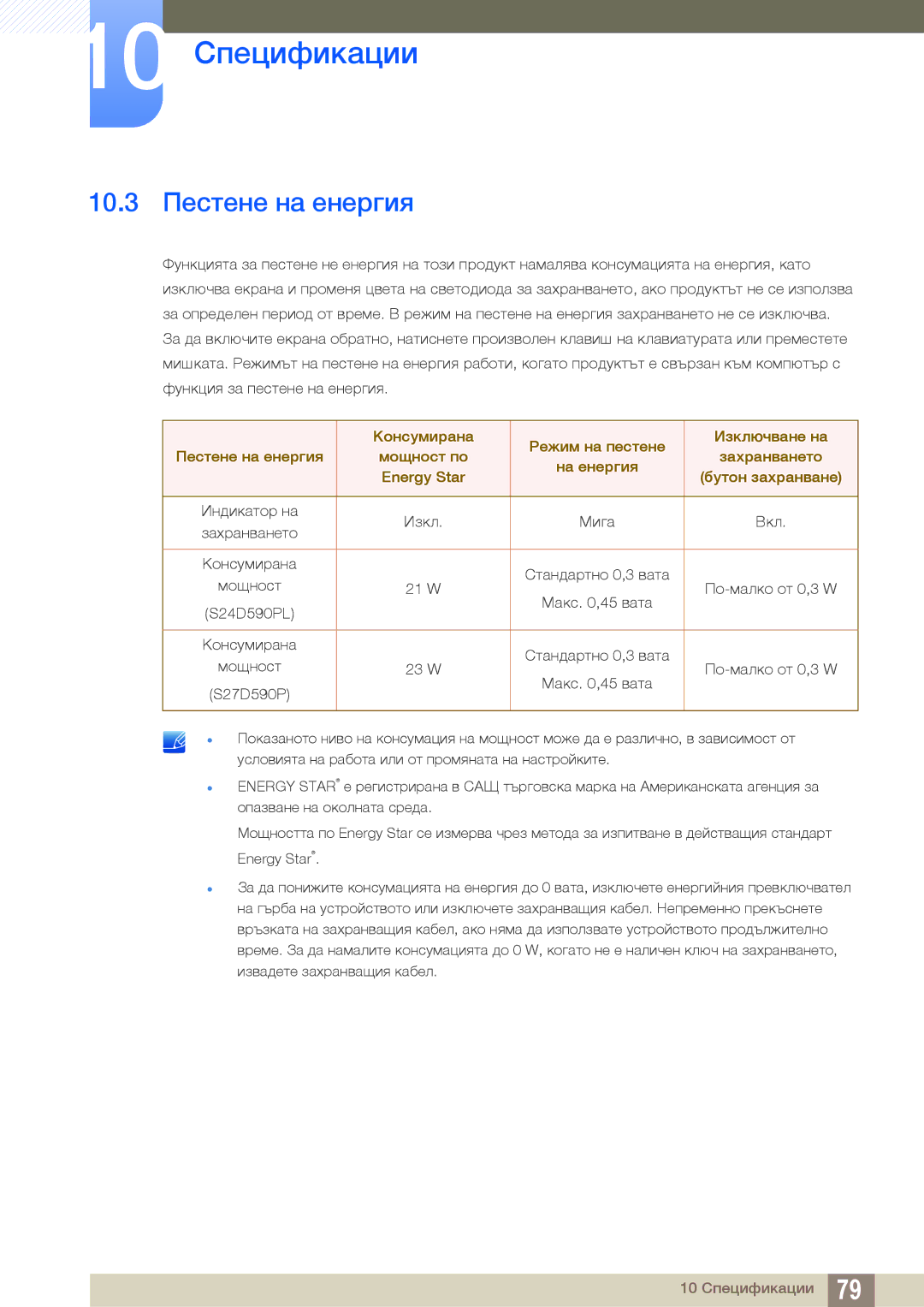 Samsung LS27D590PSX/EN, LS24D590PLX/EN manual 10.3 Пестене на енергия 