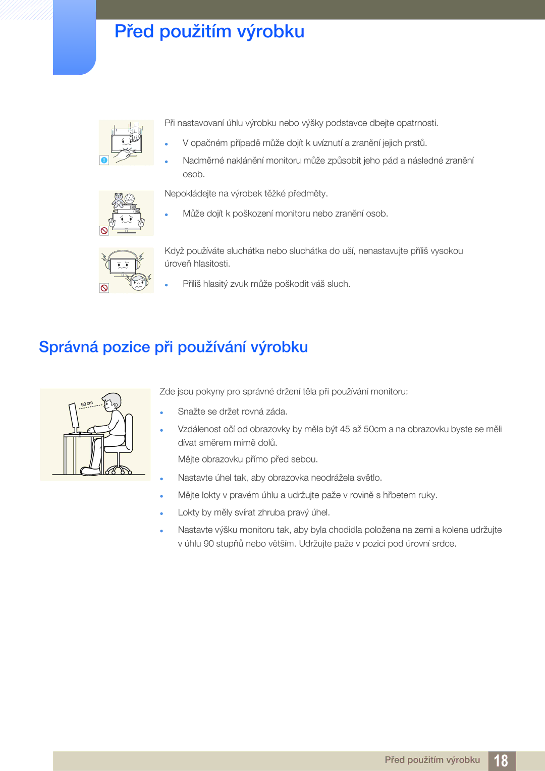 Samsung LS24D590PLX/EN, LS27D590PSX/EN manual Správná pozice při používání výrobku 