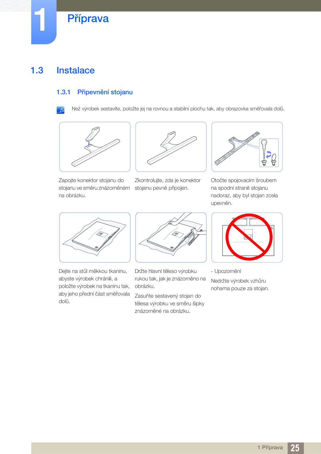 Samsung LS27D590PSX/EN, LS24D590PLX/EN manual Instalace, 1 Připevnění stojanu 